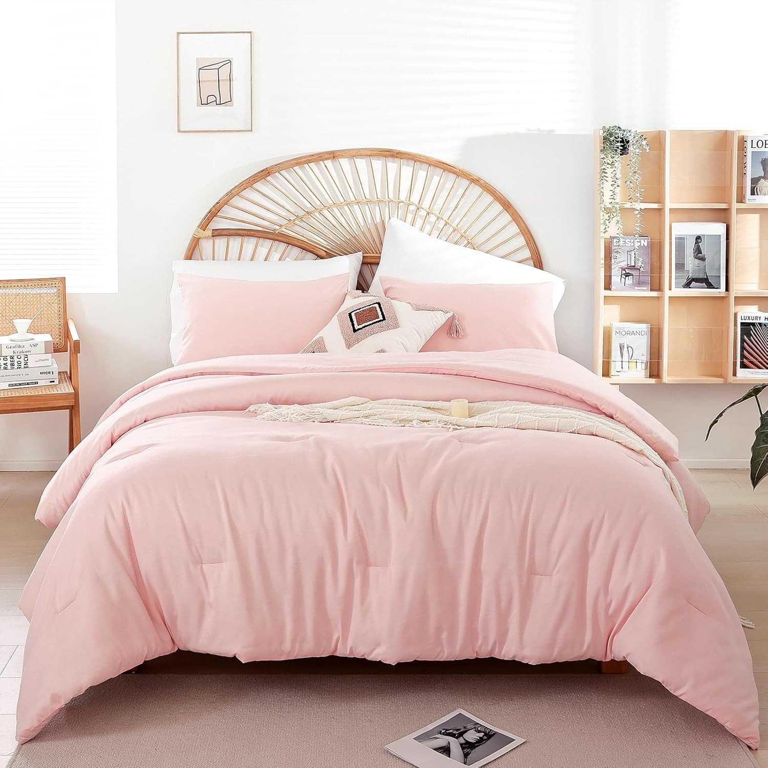 Pink Comforter Full Size Set – Soft All-Season Bedding with 300GSM Fluffy Microf
