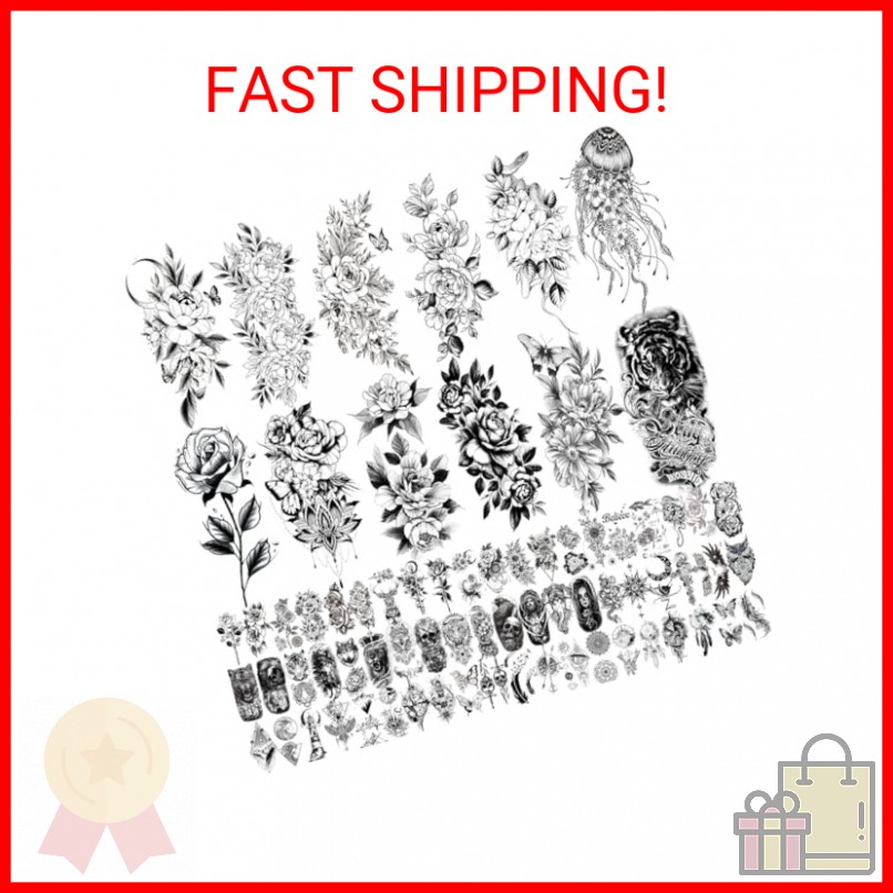 82 Sheets 3D Flowers Temporary Tattoos for Women Adult, Including 12 Sheets Larg