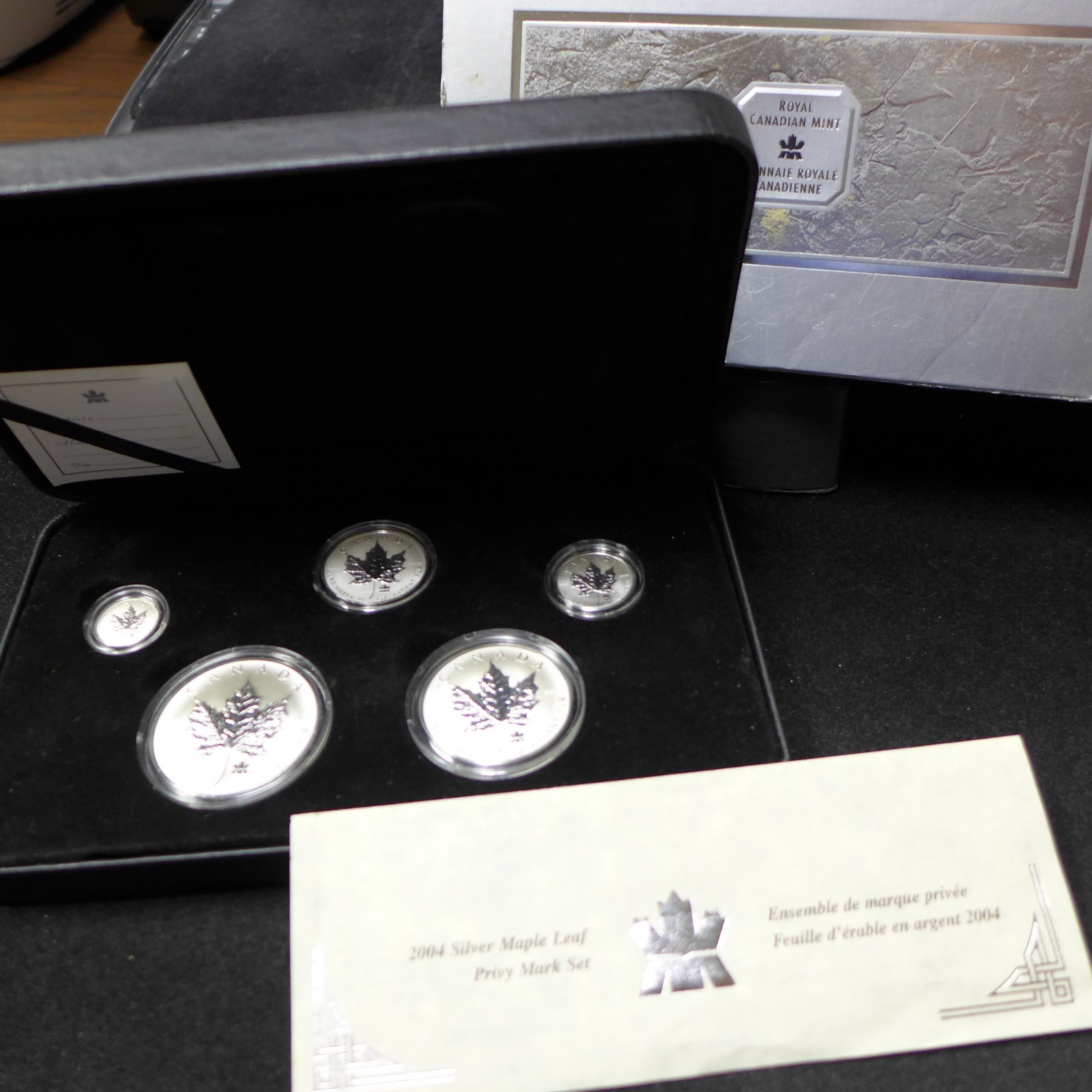 2004 Royal Canadian Mint 5pc Silver Maple Leaf Privy Mark Set W/OGP 1.9oz ASW