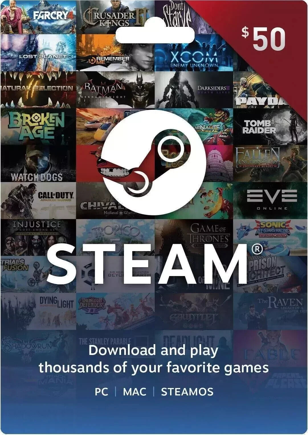 Steam Gift Card Pc Prepaid Gift card Game Card Game Gift Card $50