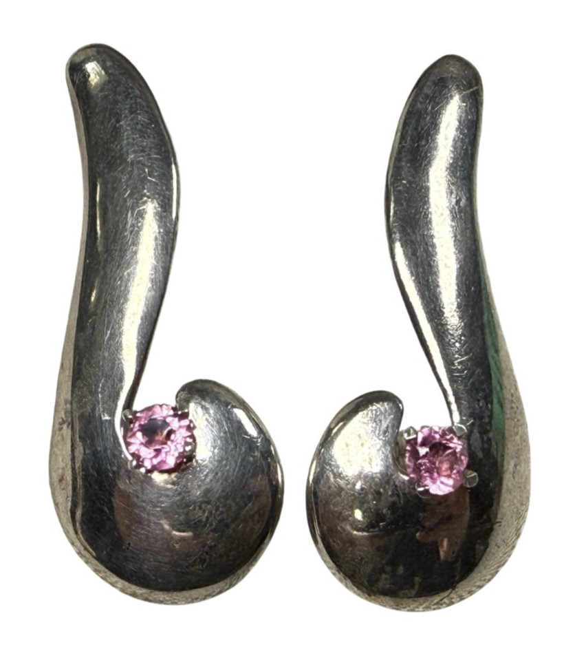 Vintage Taxco Mexico sterling silver amethyst dangle stud earrings