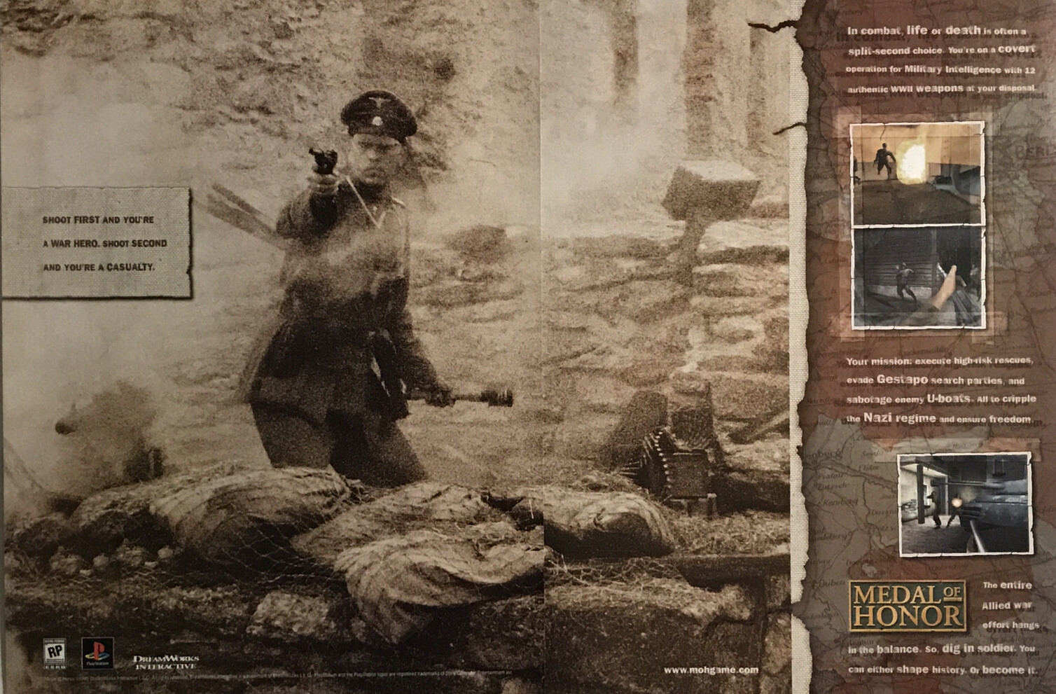 Vintage 1999 First Medal of Honor Orig Playstation 2Pg Print Ad Art 40x28cm MAX