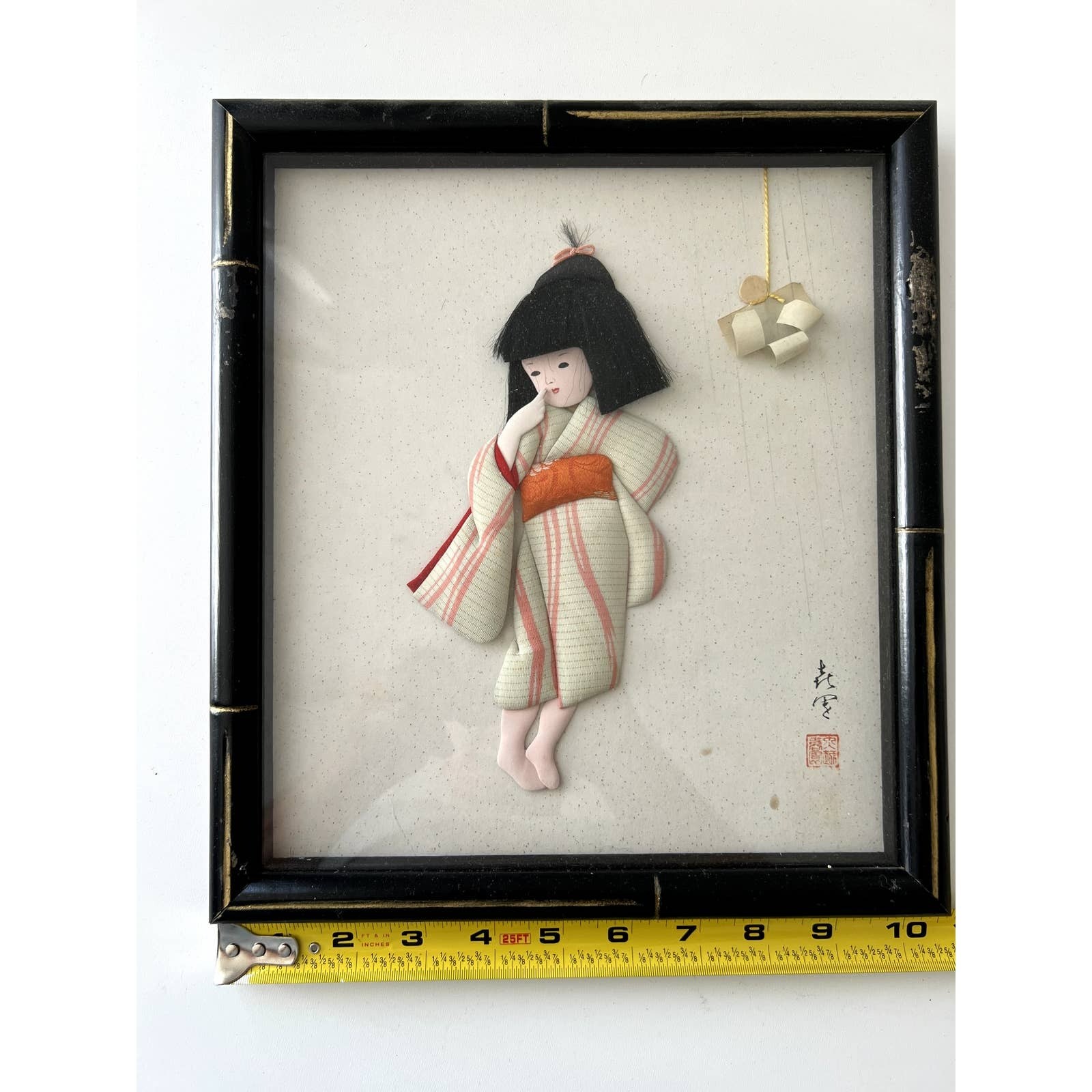 Vintage Framed 3D Asian Artwork Handmade Signed Young Girl Excellent Rare