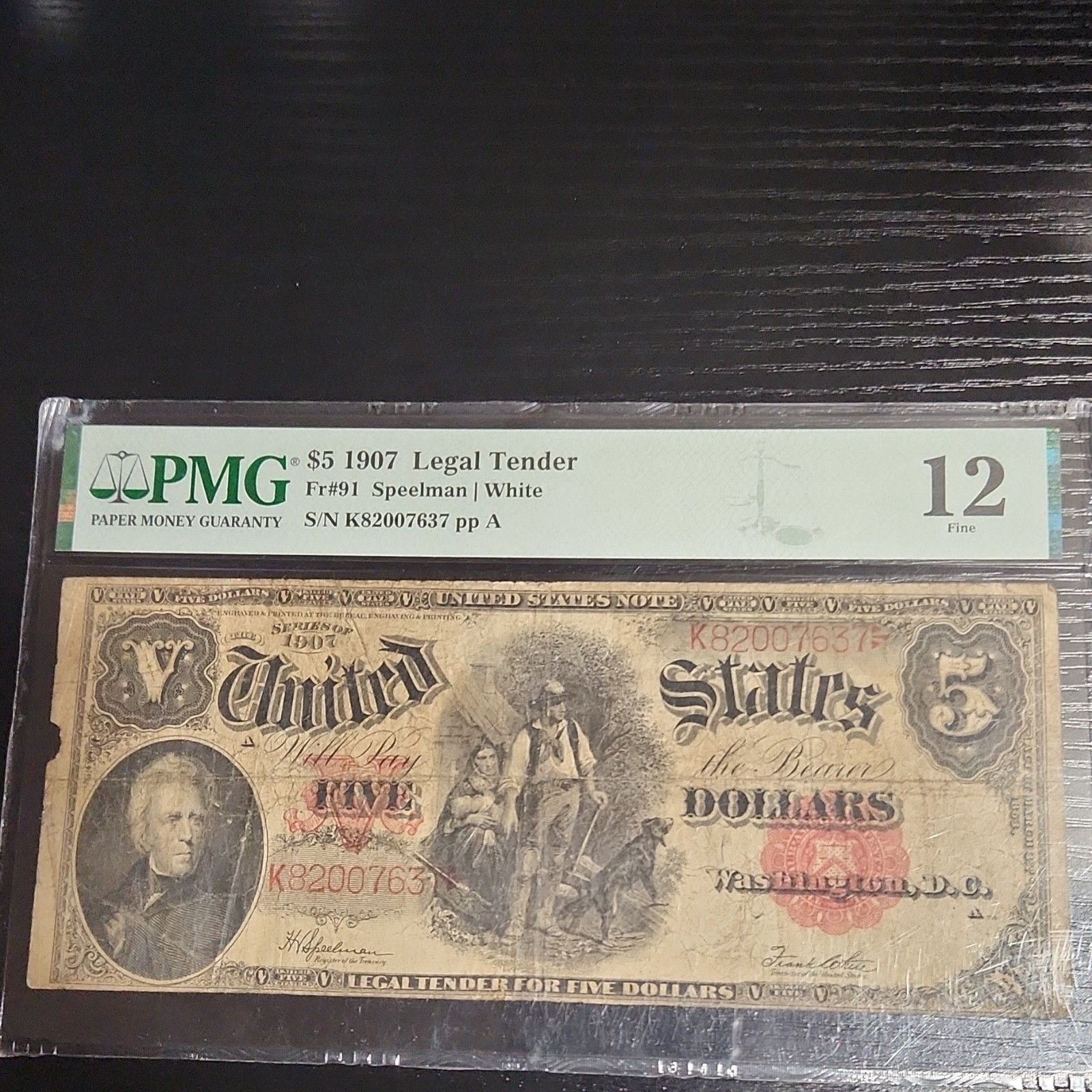 United States 1907 $5 Legal Tender Note PMG Certified Fine 12 Banknote