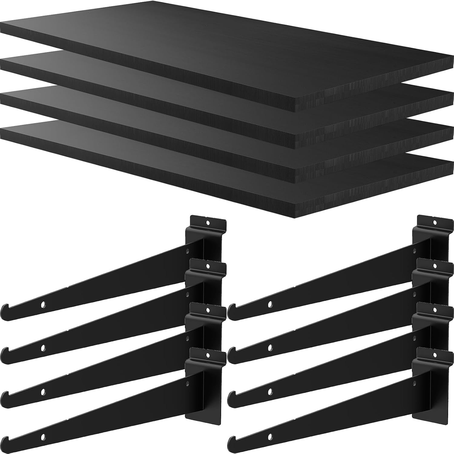 4 Pack Large Wooden Slatwall Shelf, 24 x 12 Inch Slatwall Shelves with Metal ...