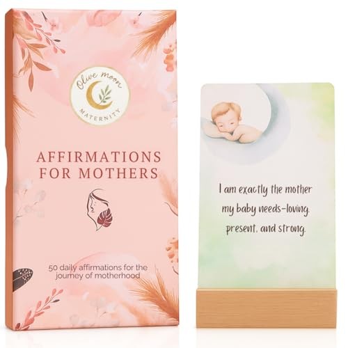 New Mom Affirmation Cards with Wooden Stand - 50 Honest Postpartum Affirmation 