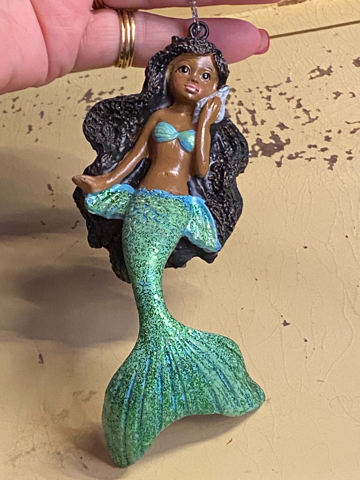 African American Mermaid Christmas Ornament Resin NEW 5.5"
