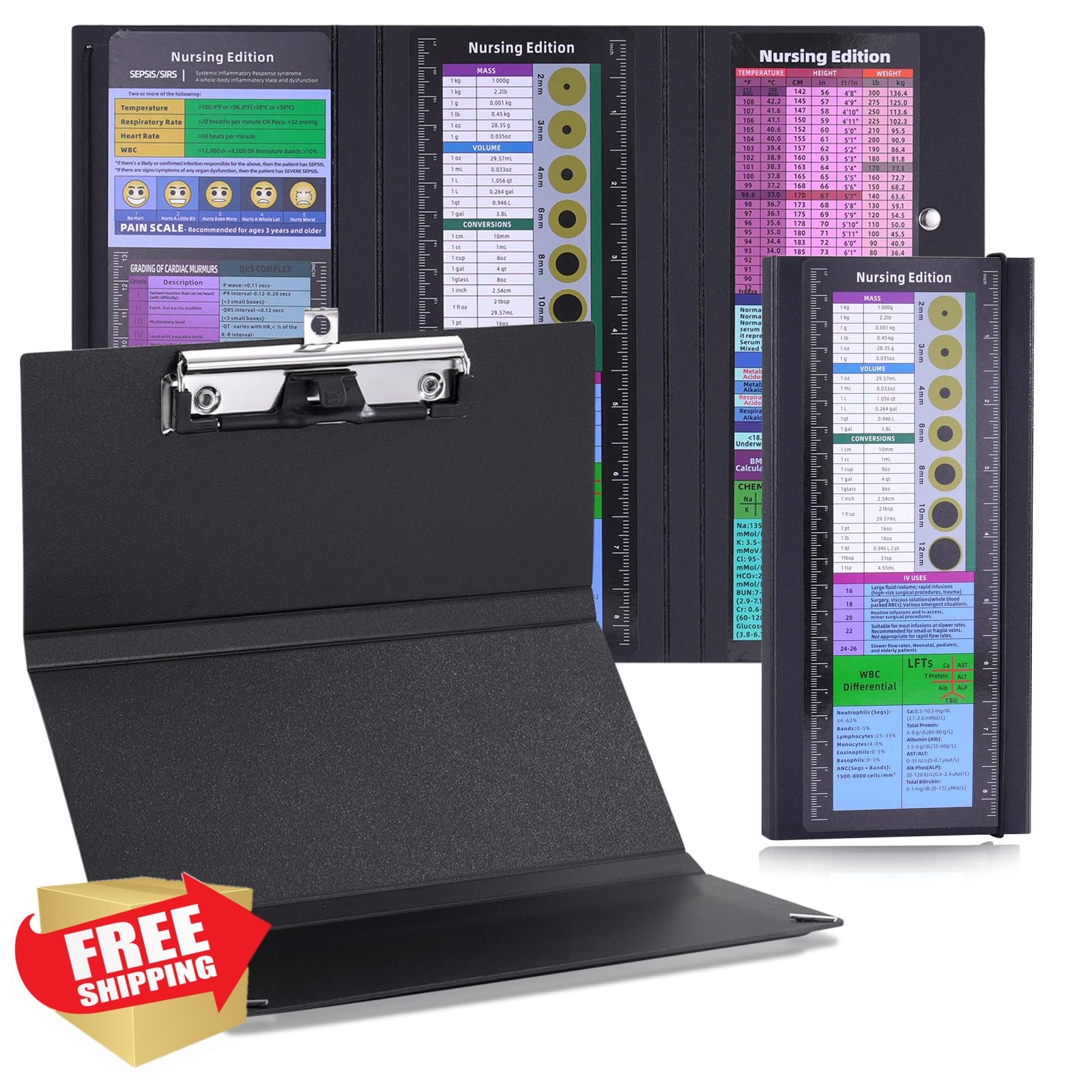 Foldable Nursing Clipboard 4-Pack Cheat Sheets Pen Holder Ruler Clinical Duty