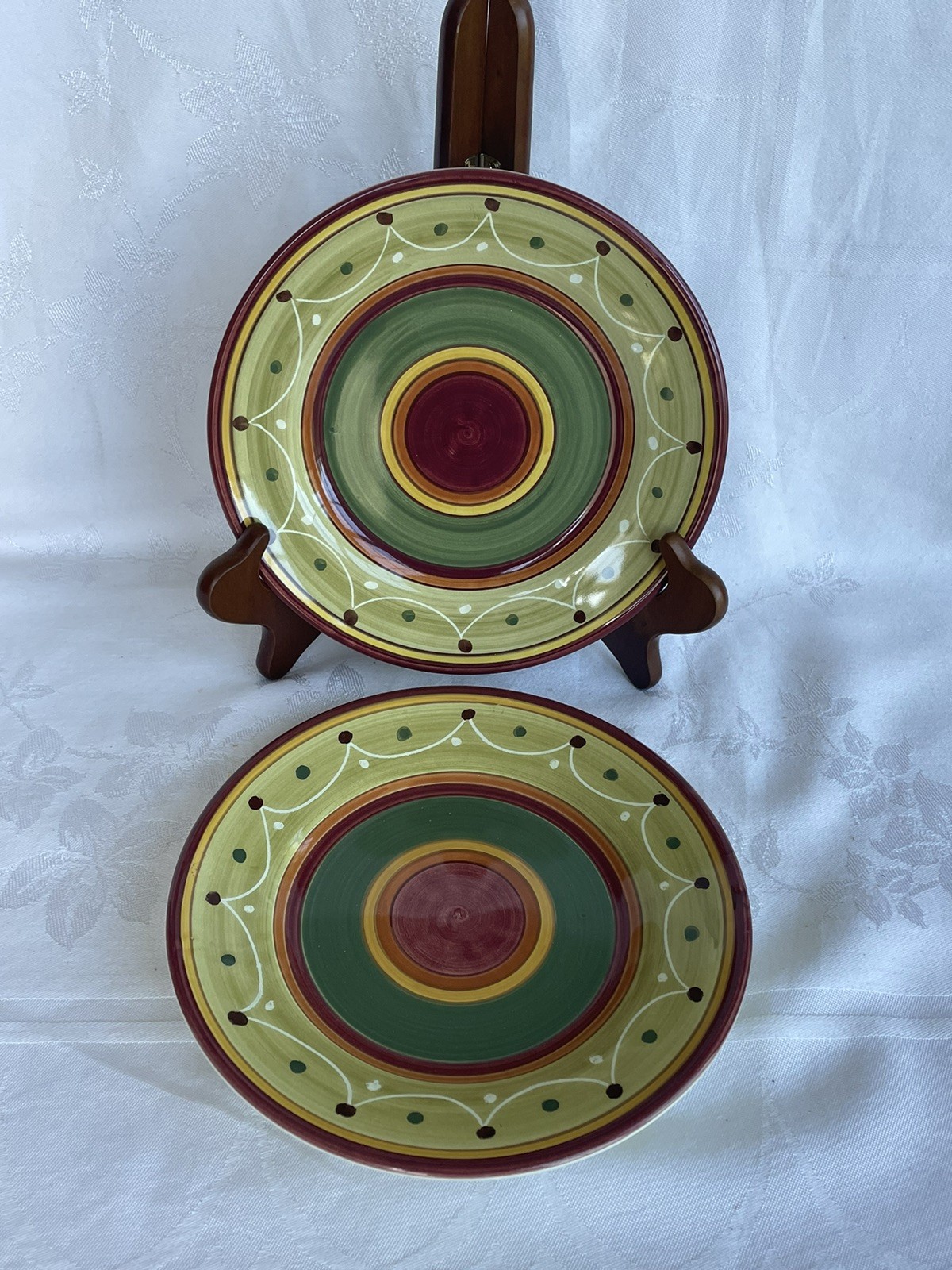 Pier 1 Etrusco Salad Luncheon Plates Hand Painted Italy Earthenware 8” Set of 2