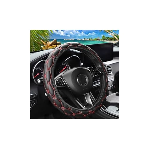 Car Steering Wheel Cover, PU Leather Non-Slip Lantern Pattern Vehicle Black/Red