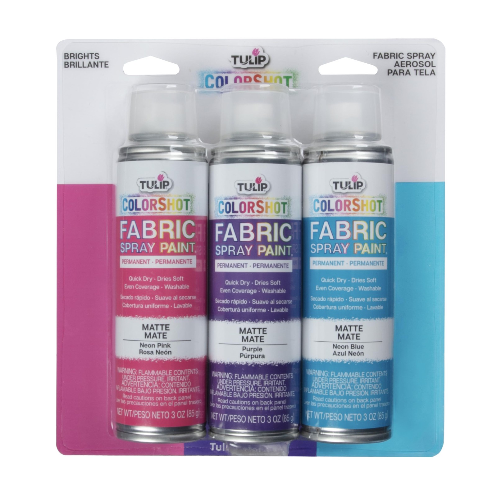 Fabric Spray Paint 3 oz Pack Neon Colors Tulip ColorShot Instant Permanent Pink