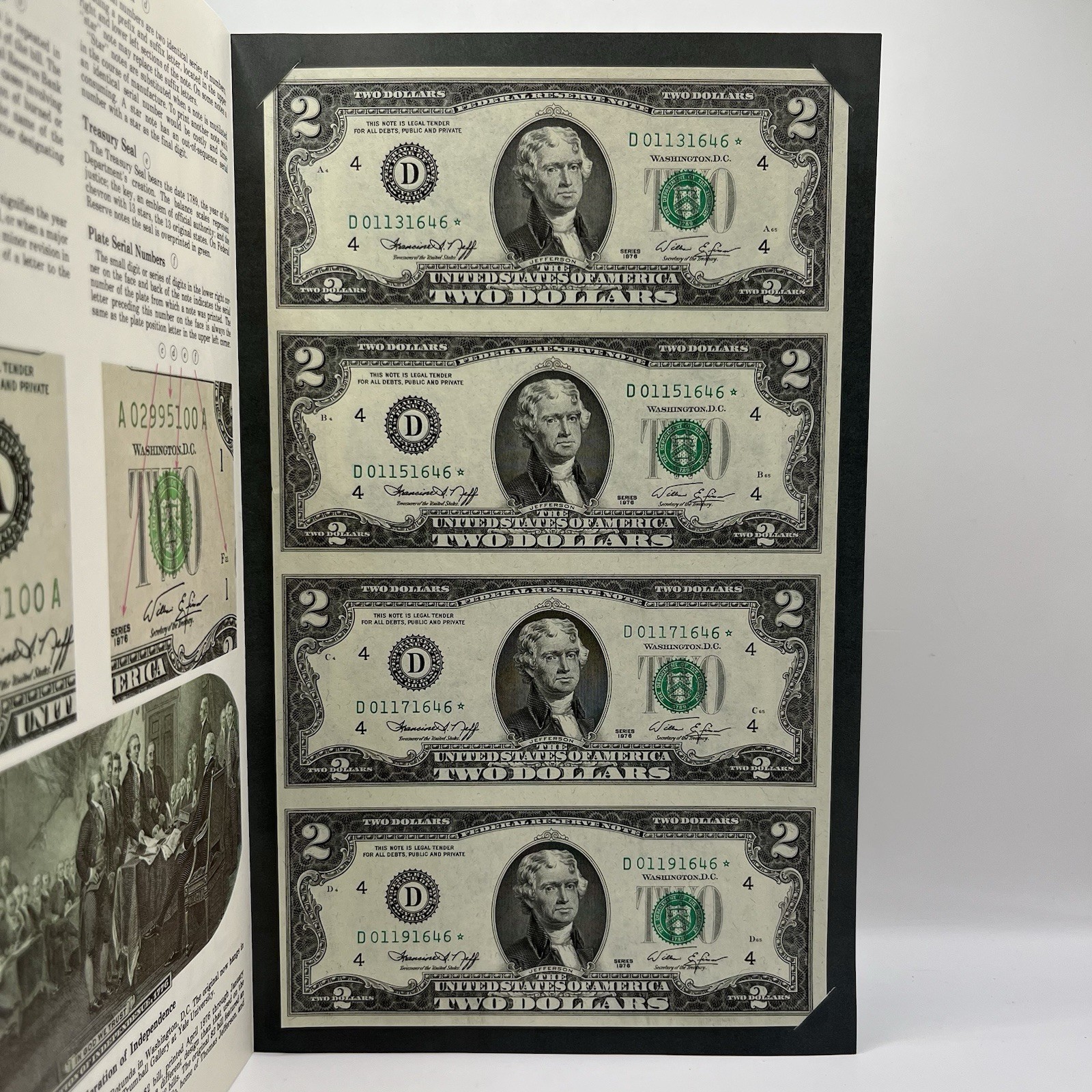 1976 USA $2 Star Banknote Uncut Sheet - Four Bills - Ohio | Commemorative Folder