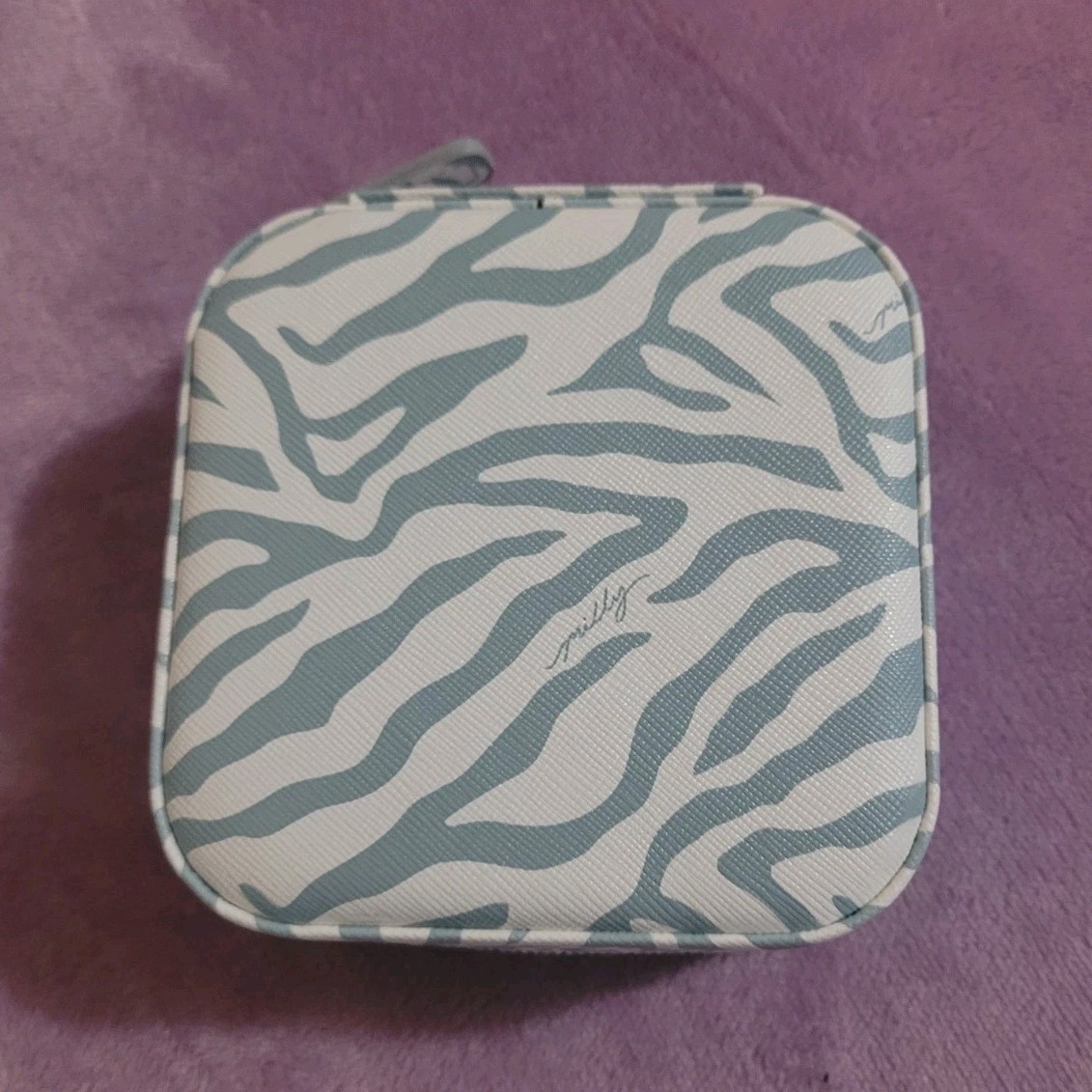 Milly Zebra Print Travel Jewelry Case Mirror Faux Leather 
