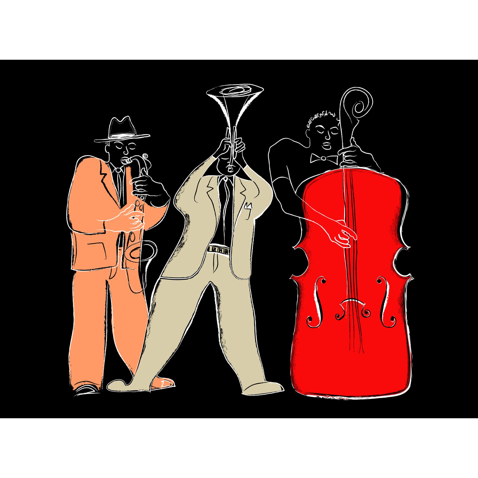 Musicians Jazz Modern Illustration Art Print Poster Wall Décor 18X24 Inch