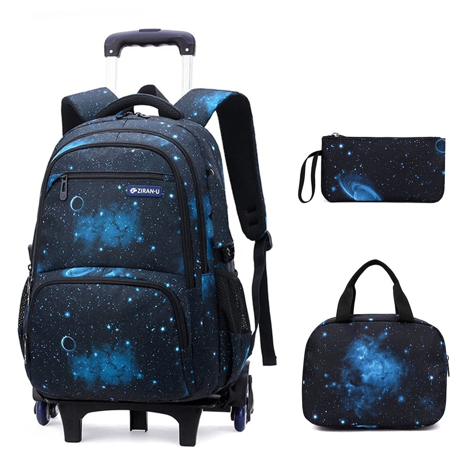 3Pcs Galaxy Boys Rolling Backpack Set with Insulated Lunch Bag, Multi-Pocket ...
