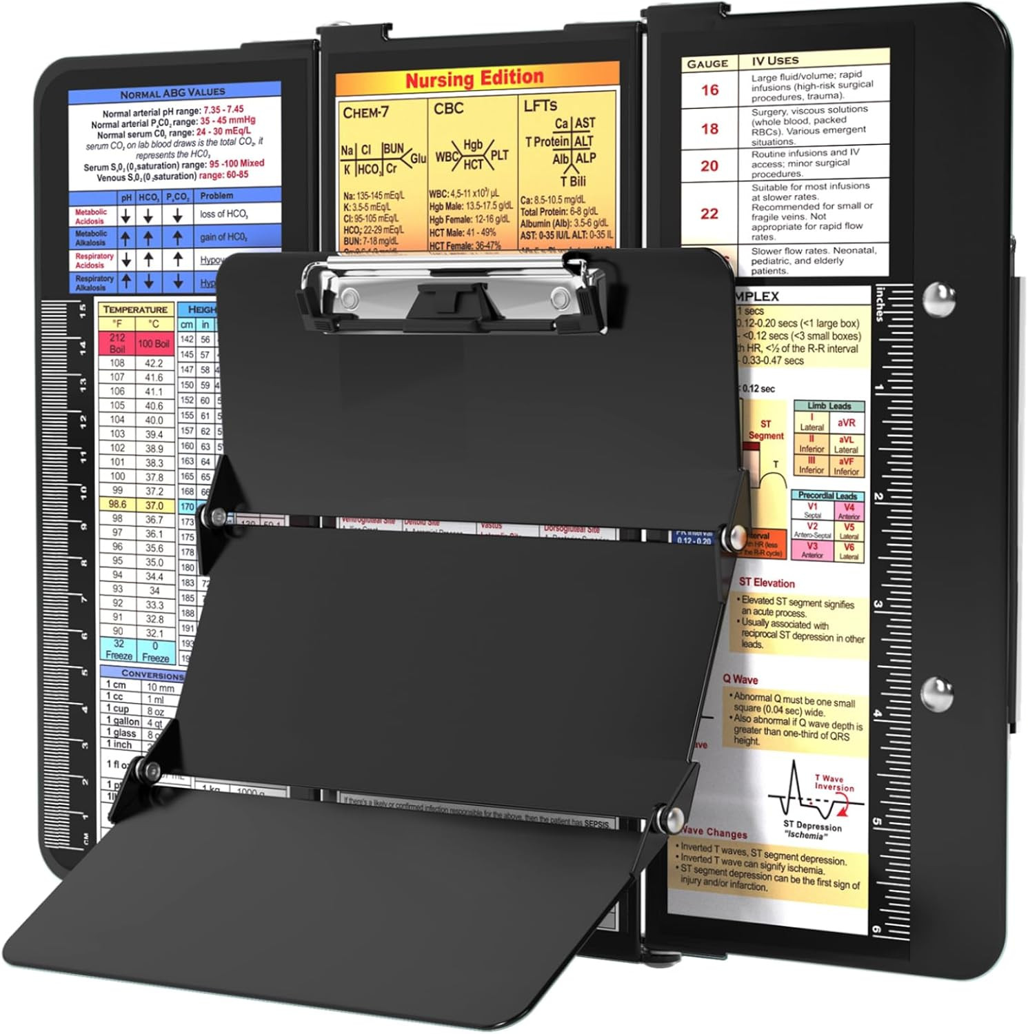 Nursing Clipboard Foldable, Foldable Clip Board W/Nursing Edition Cheat Charts,