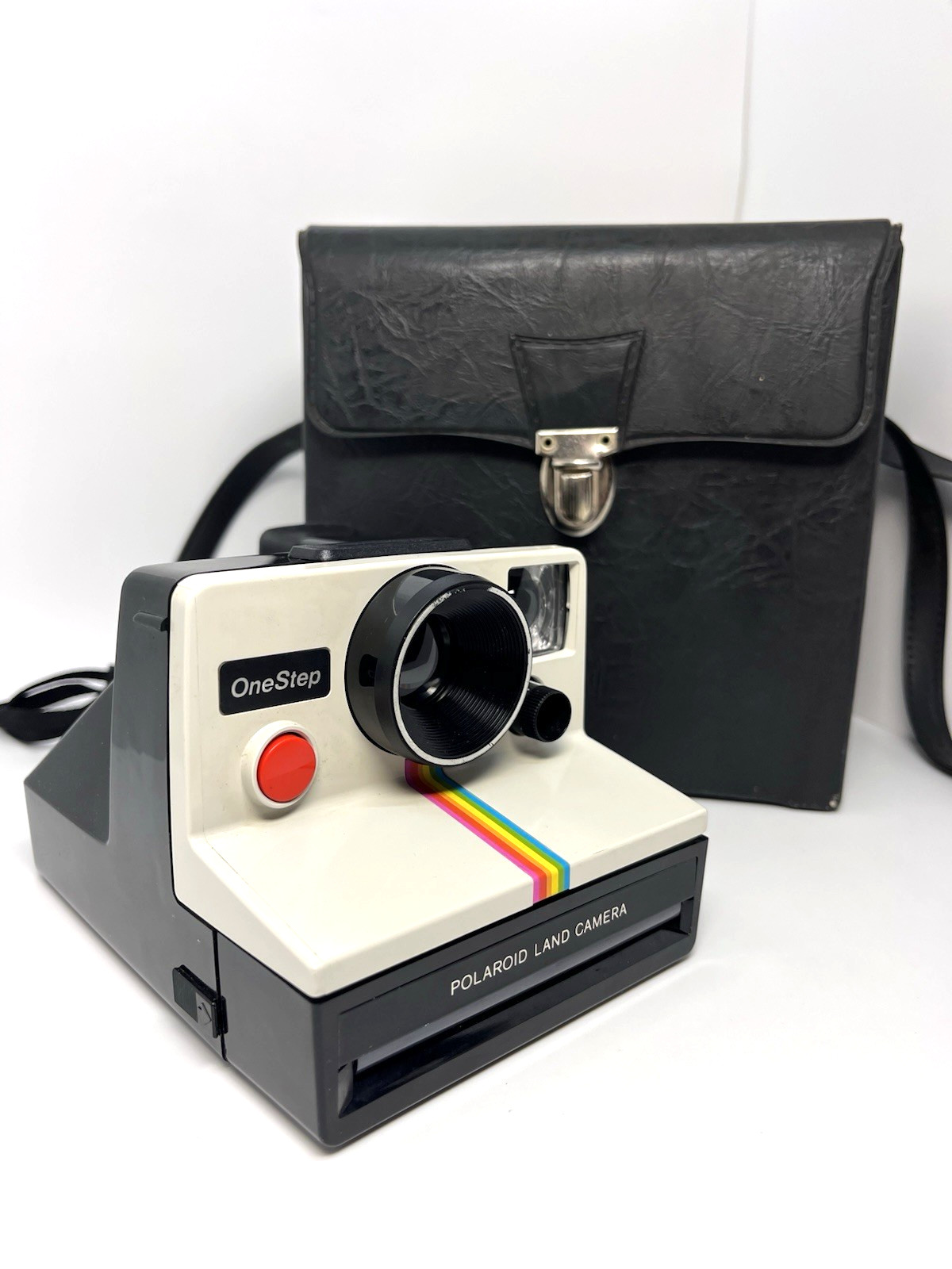 Vintage Polaroid SX-70 OneStep Rainbow Stripe Land Camera Tested w/ Leather Case