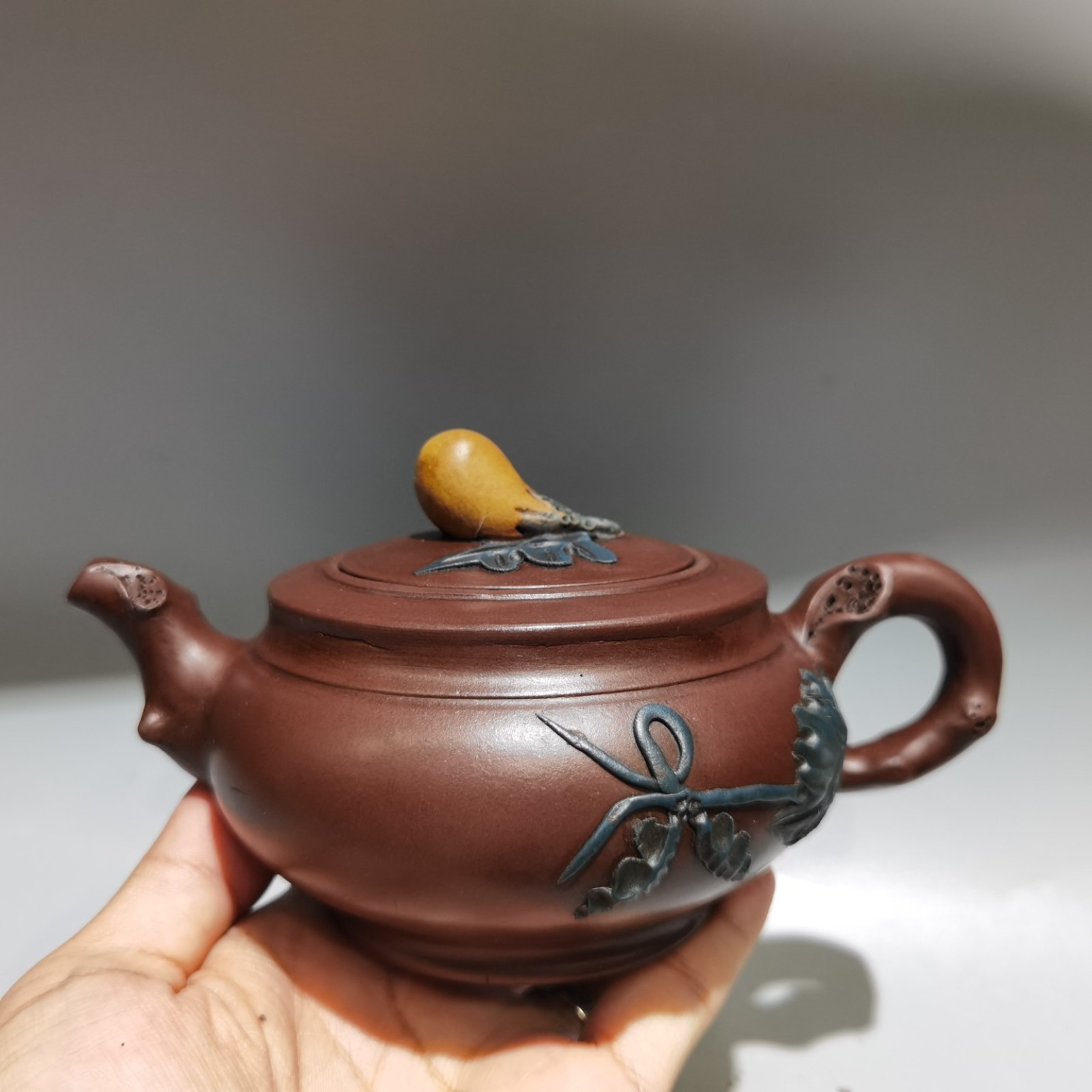 Chinese Yixing Zisha Teapot Teapots Green Tea Sculpted Carved Embossed Detailed