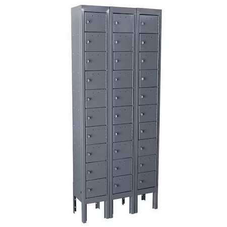 Cell Phone Locker, 27 In W, 9 In D, 66 In H, (10) Tier, (3) Wide, Gray, 10Y621