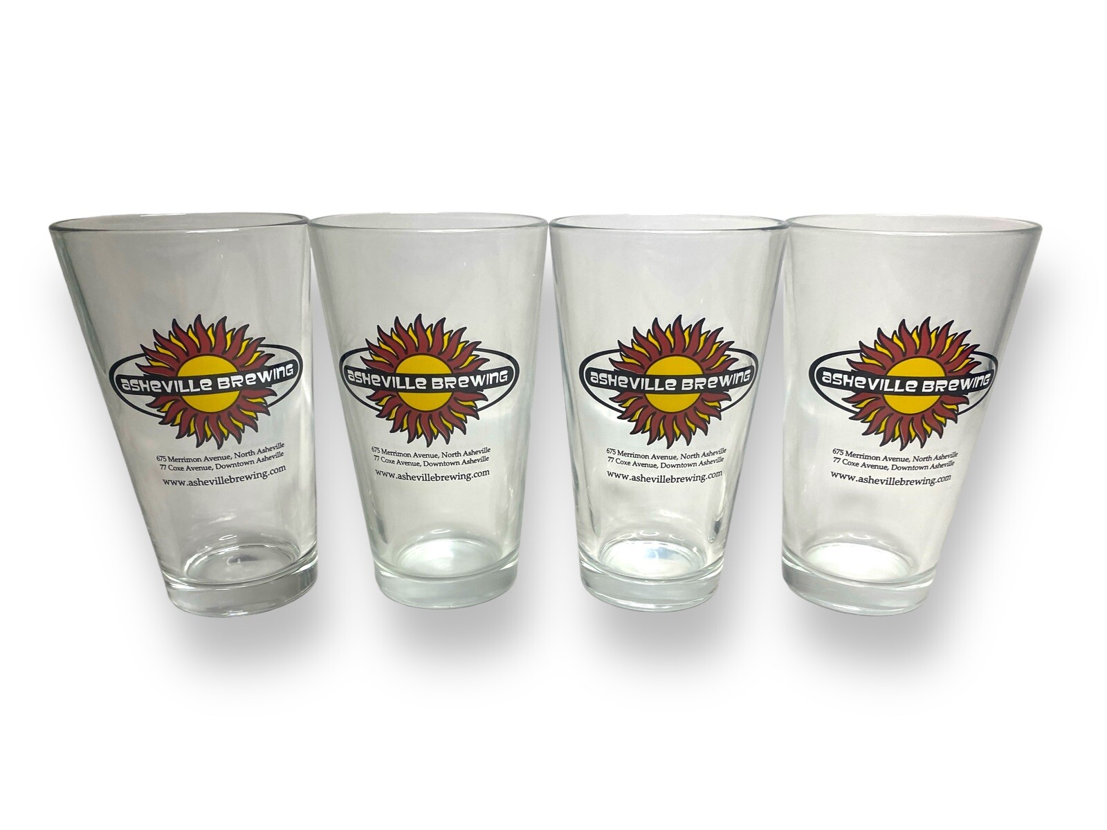 4 ABC Asheville Brewing Company Pint Beer Glass, Asheville NC Glass Set of 4