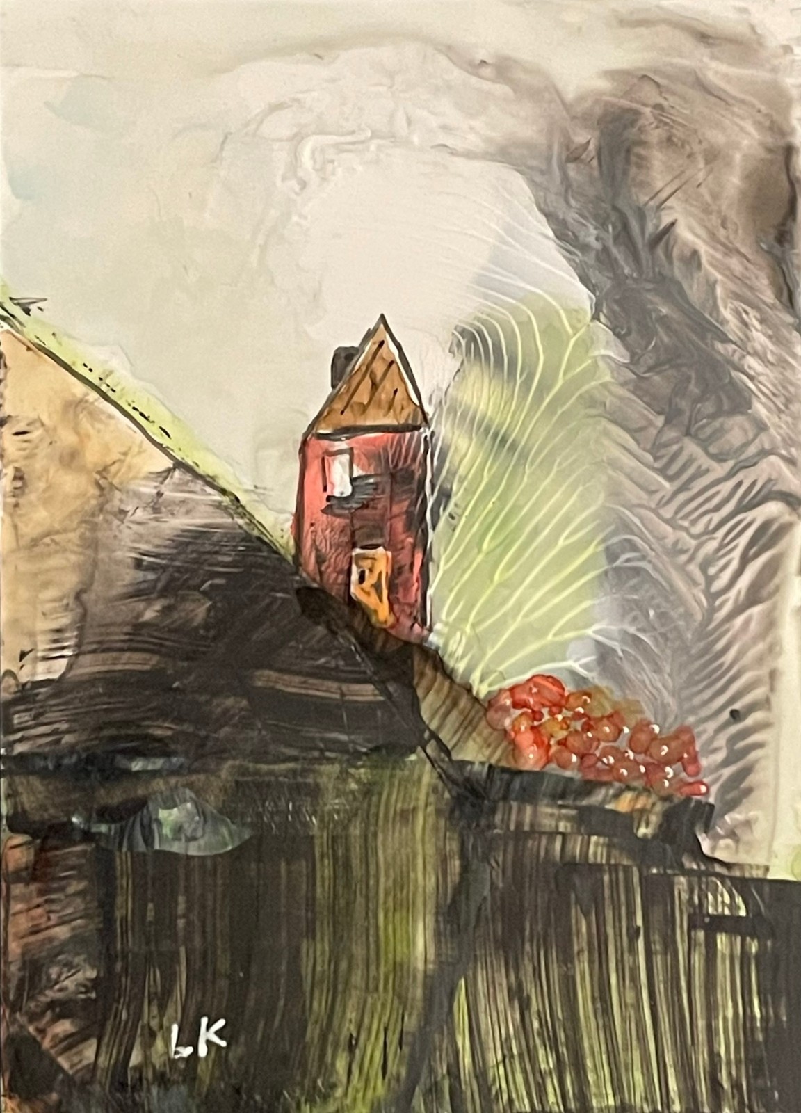 ACEO original house landscape sky painting by Lynne Kohler 2.5x3.5"