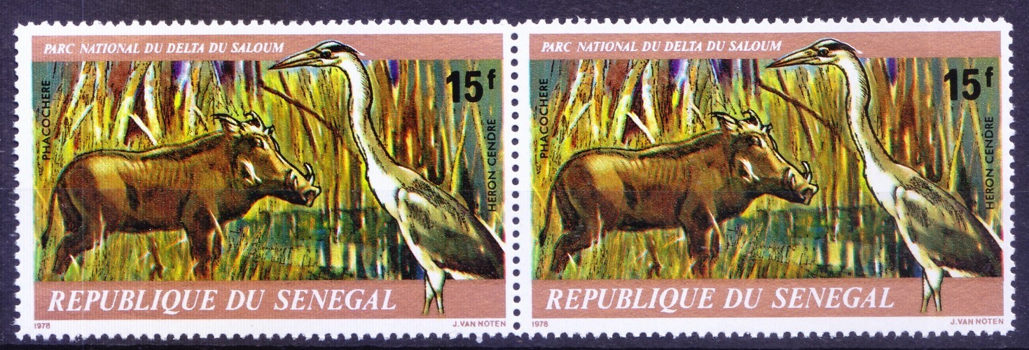 Senegal 1978 MNH pair, Grey Heron, Warthog, Water Birds, Saloum national park