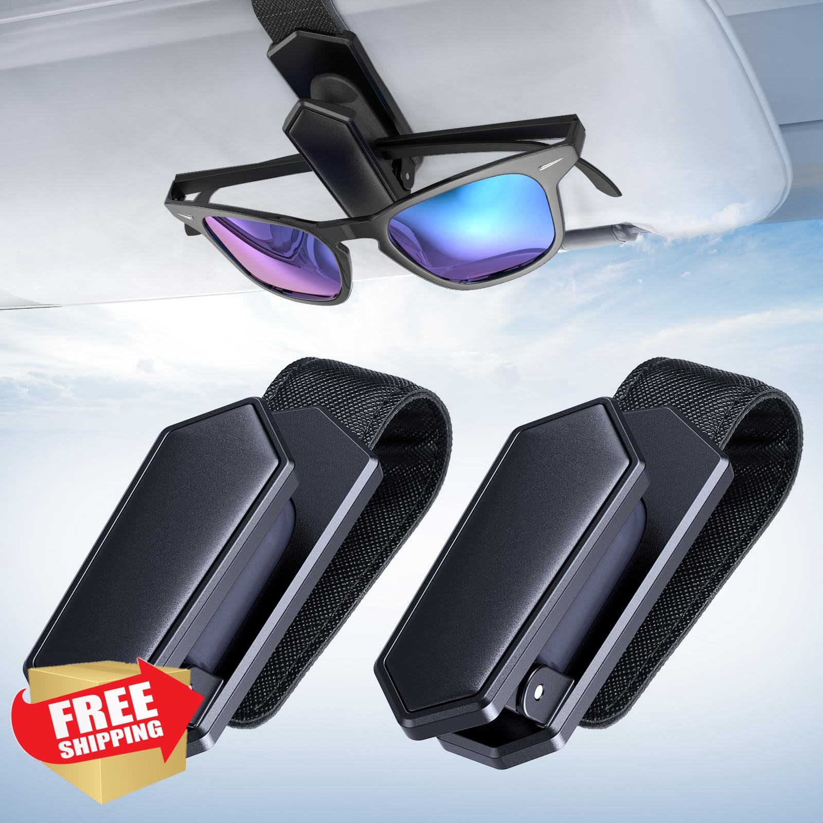 Veharvim Car Sunglass Holder Clip, 2 Pack Black, Visor Mount, One-Handed Oper...