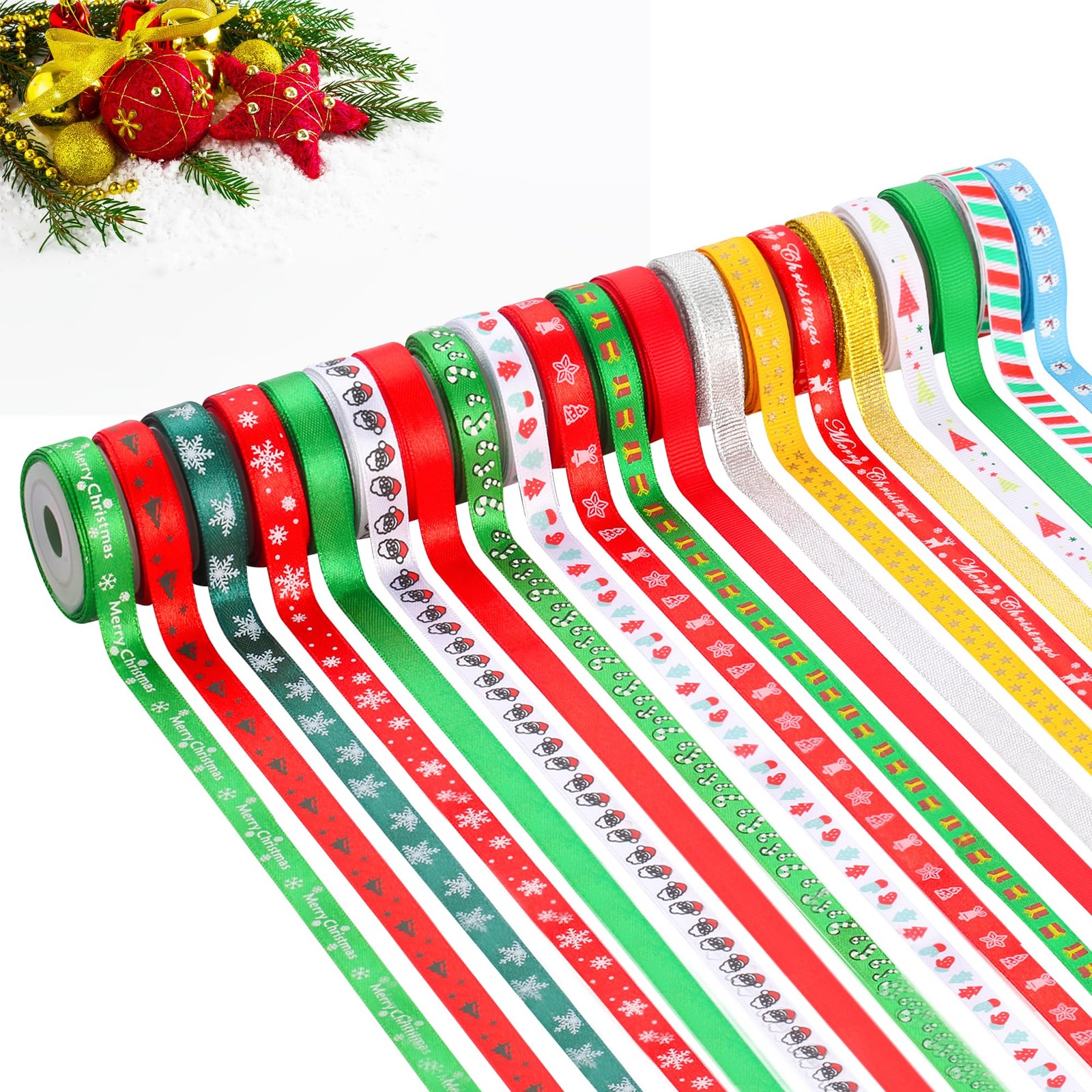 LIUYAXI 20 Rolls 100 Yards Christmas Ribbon 3/8" X 100 Yards, set#20 colors 