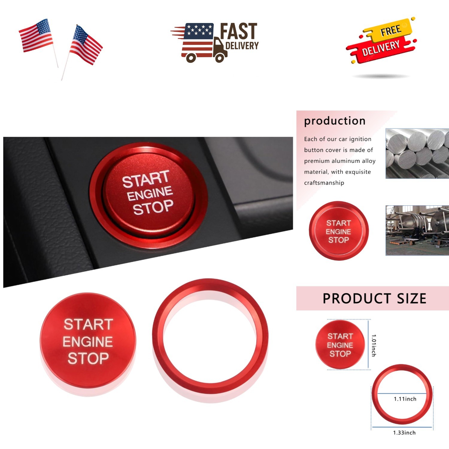 Compatible with Audi,Cool Aluminum Engine Start Button Cover with Metal Ring ...