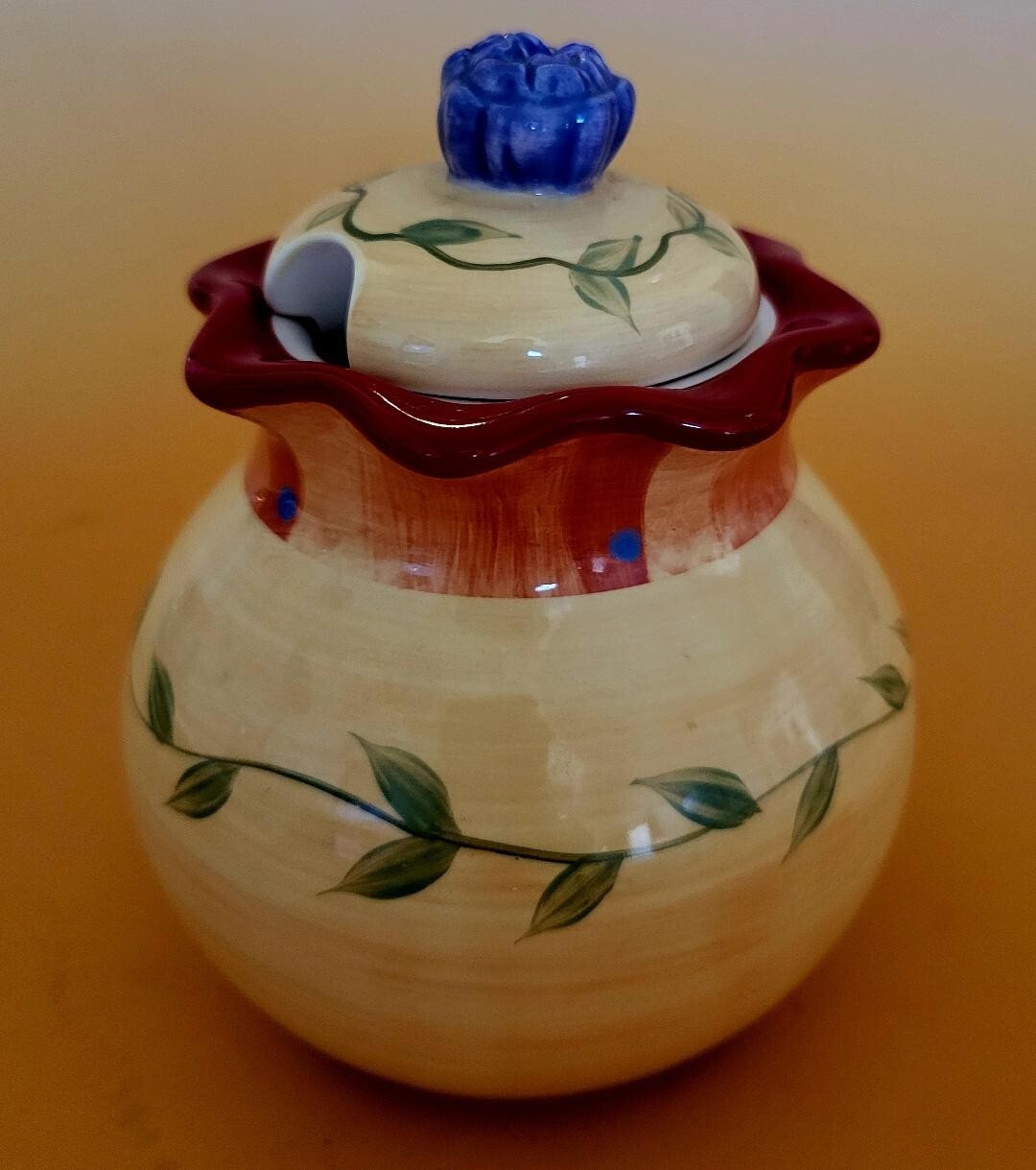 Pfaltzgraff Sugar or Jam Jar w/ Lid & Napoli Design Hand Painted 6"High 2009