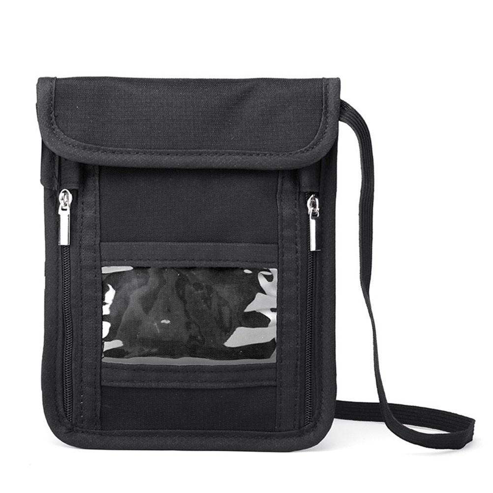 Passport Holder Waterproof Neck Wallet Mobile Phone Cross Body (Black)
