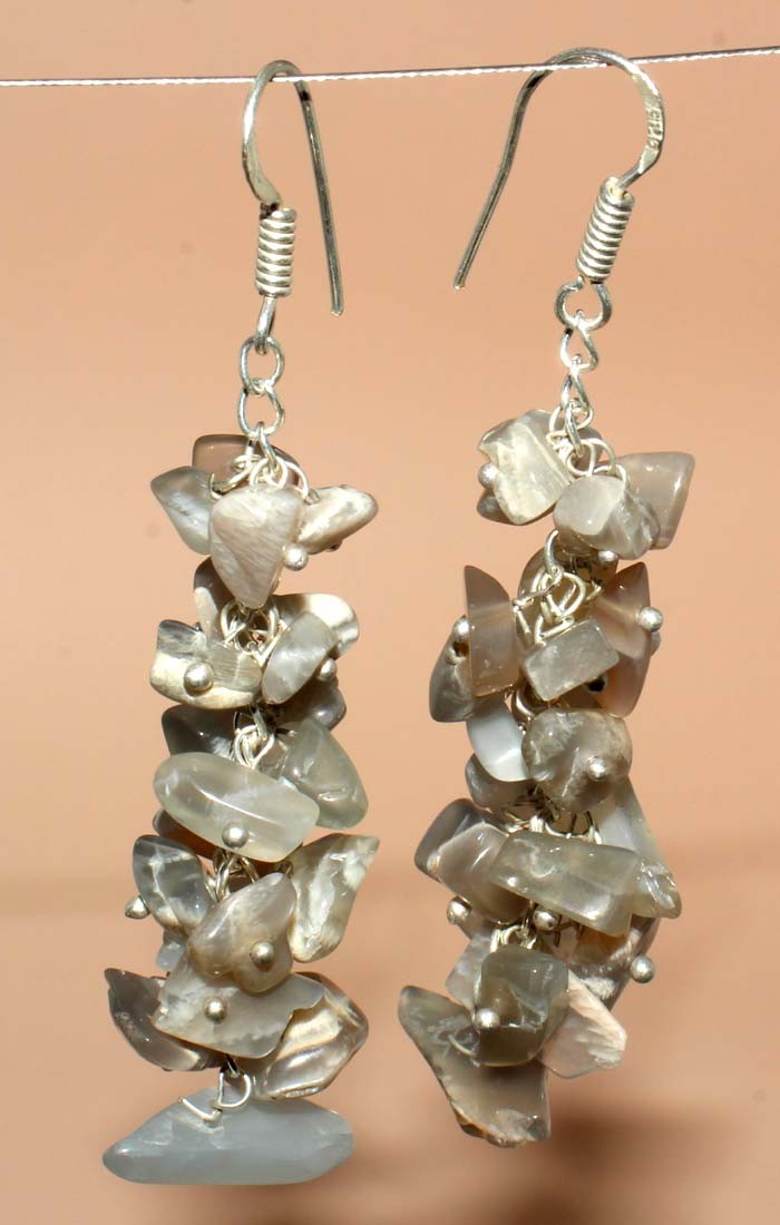 925 Silver Plated Trending African Moonstone Beaded Earrings Size 2.8" MJ