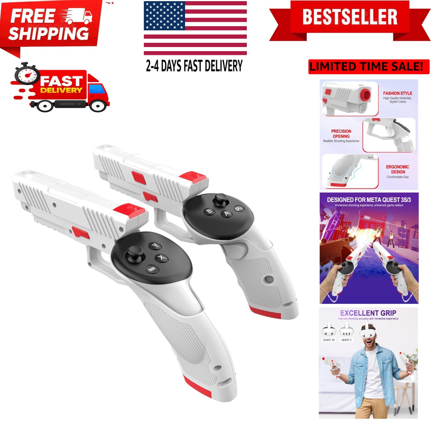 Weighted PistoI Grip VR Stock Controller Accessories for Oculus/Meta Quest 3s...