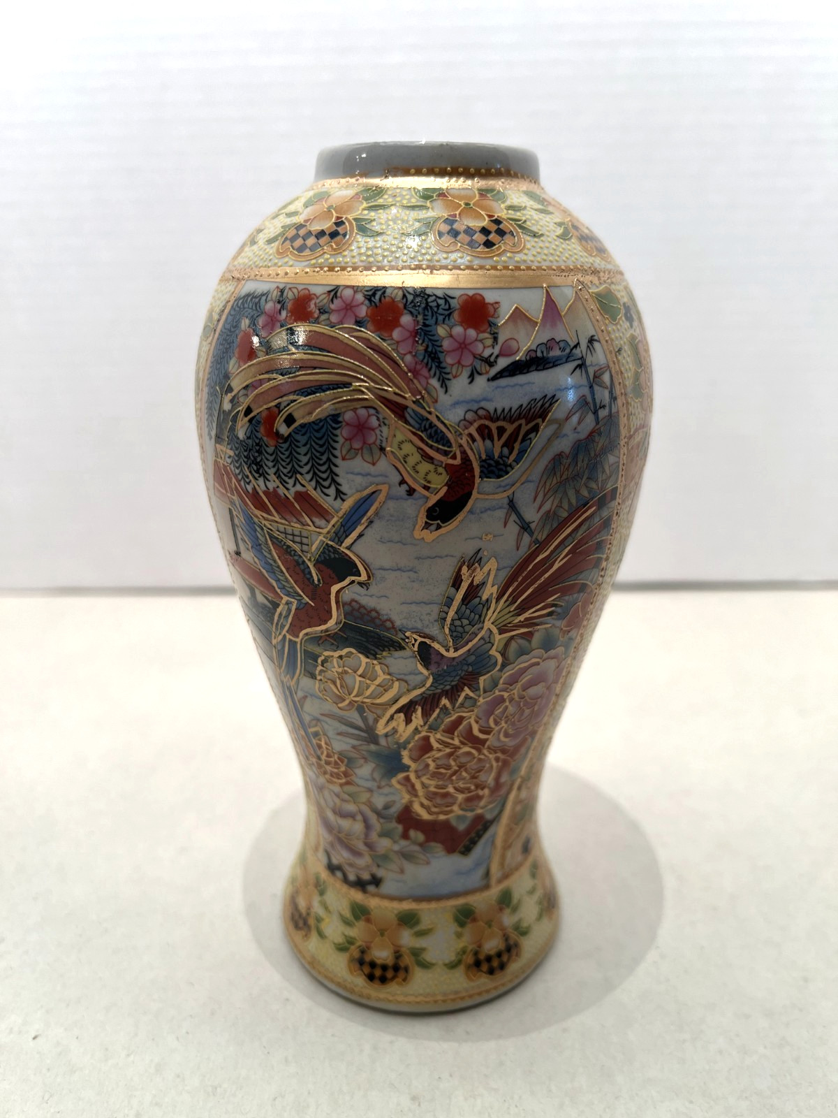 Japanese Satsuma Style Peacock Floral Landscape Vase