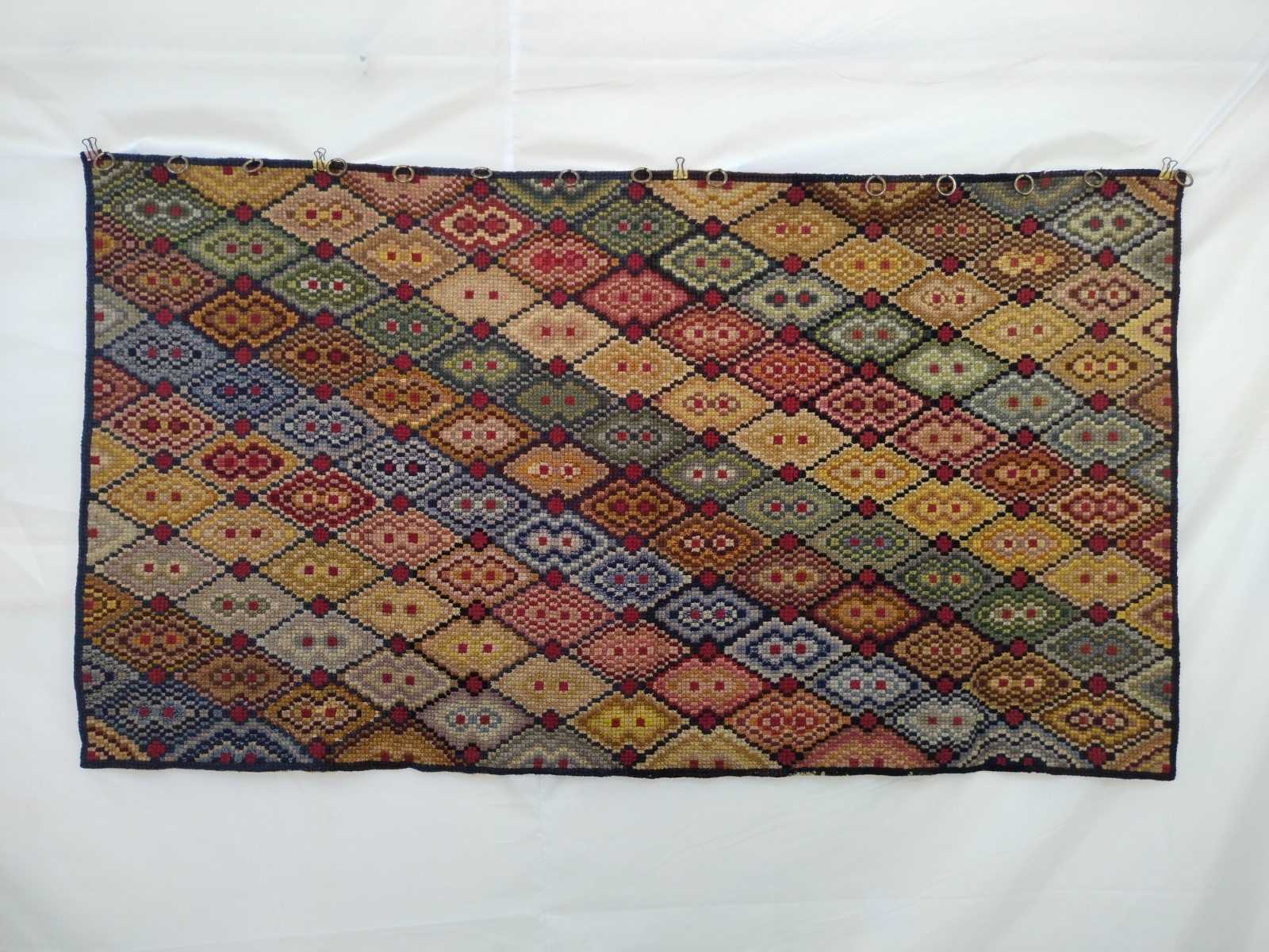 Vintage French Needlepoint Wool Cross Stitch Wall Hanging Tapestry Handmade