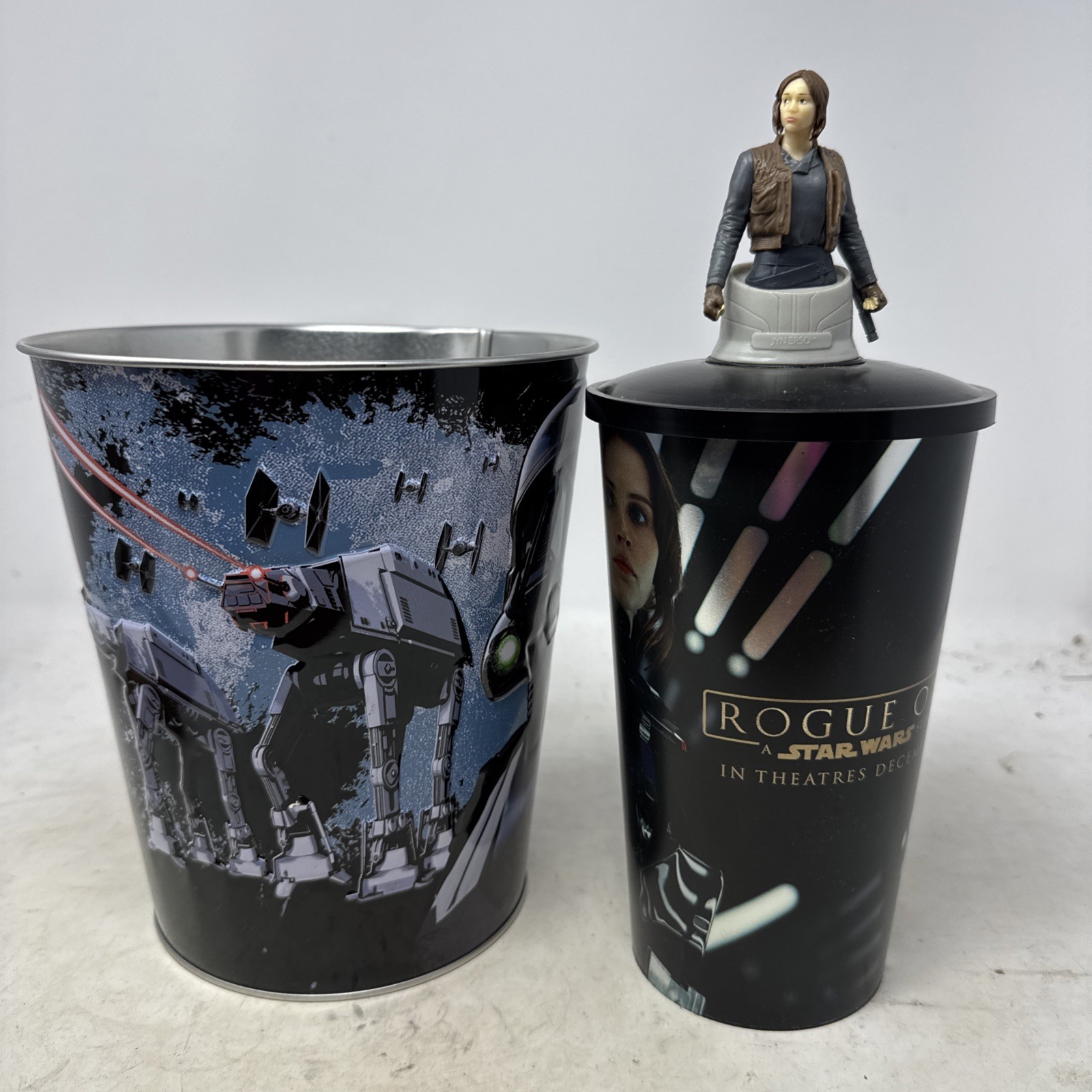 Star Wars “Rogue One” Promotional Cinema Movie Metal Tin Popcorn Bucket and Cup