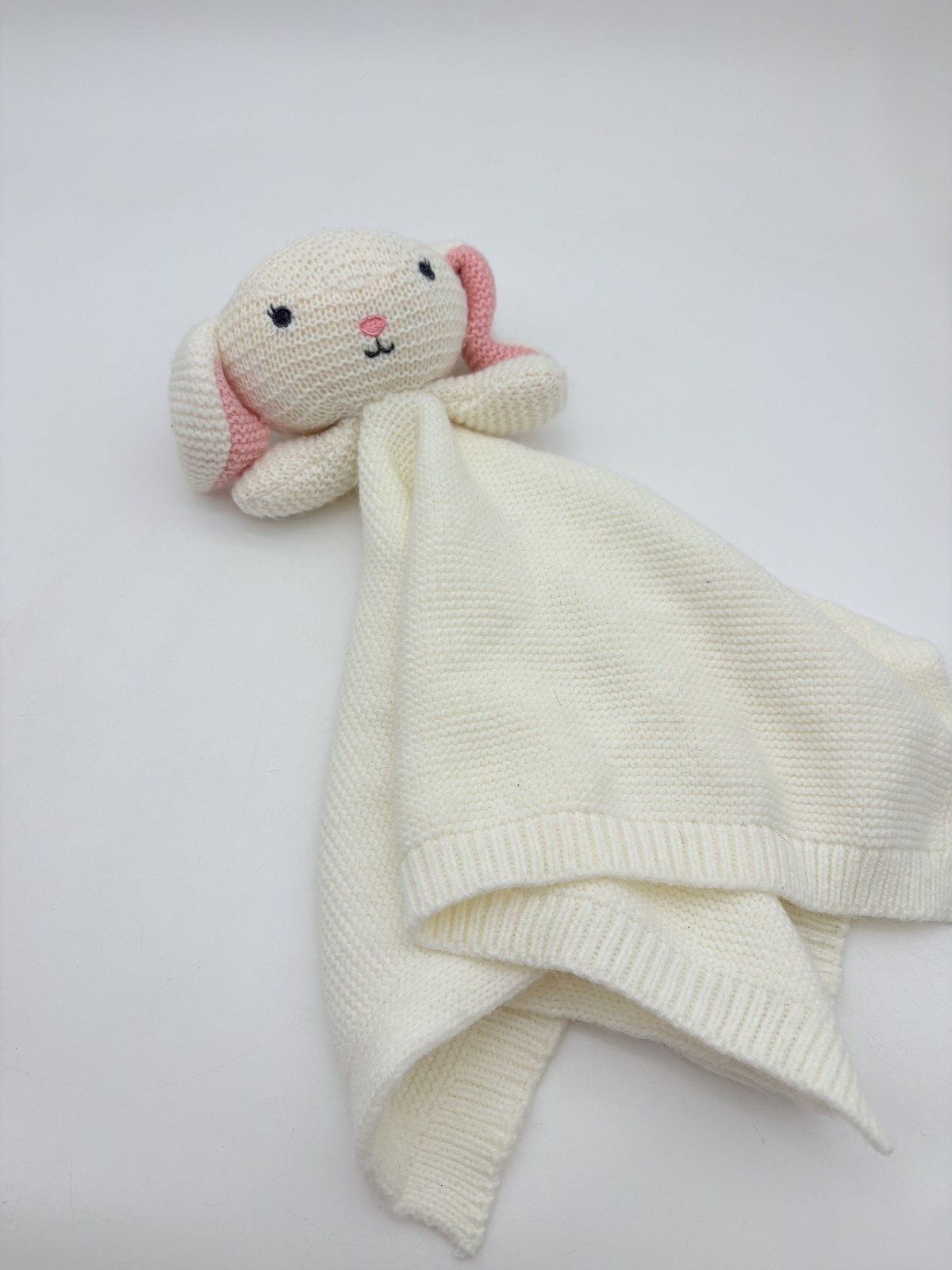 Modern Baby Bunny Lovey Security Blanket Knit Plush Toy Pink Ears Organic 14"