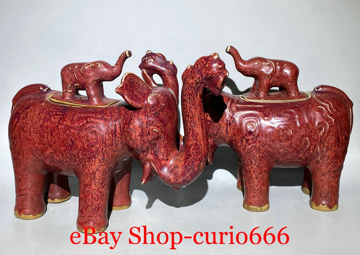 10.6''Old Song Dynasty Jun Kiln Red Glaze Porcelain Elephant Animal Statue