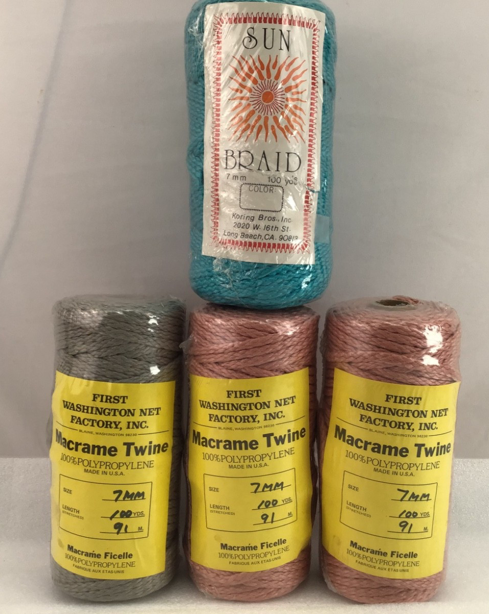 4 VTG Cord Craft Braided Macrame Cord 100 yards each 7MM NOS Mauve Olive Aqua