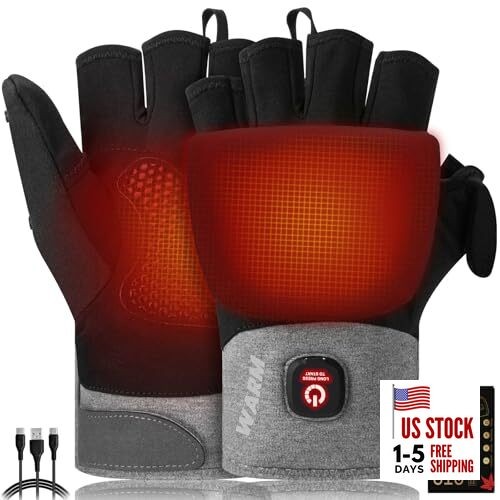 Heated Gloves for Men Women, Rechargeable Detachable Full & Large Black-gray