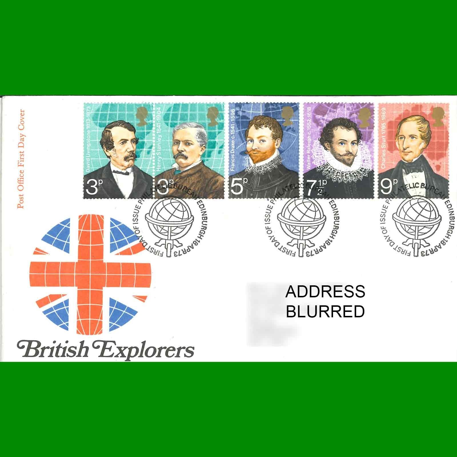 UK FDC British Explorers Commemorative, First Day Cover Stamps, 18.4.1973