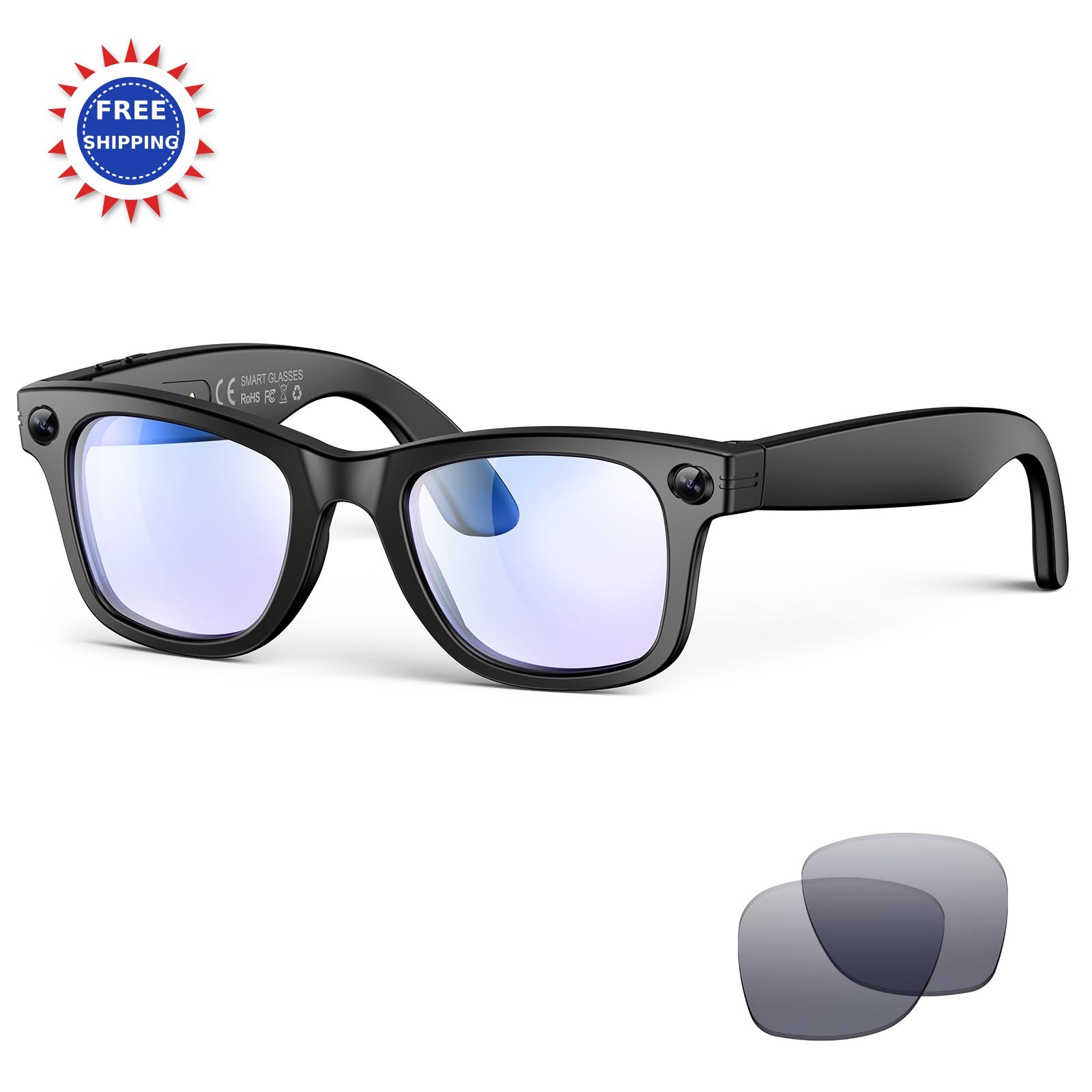 AI Smart Glasses with Camera and Bluetooth Waterproof Voice Control Photo Light