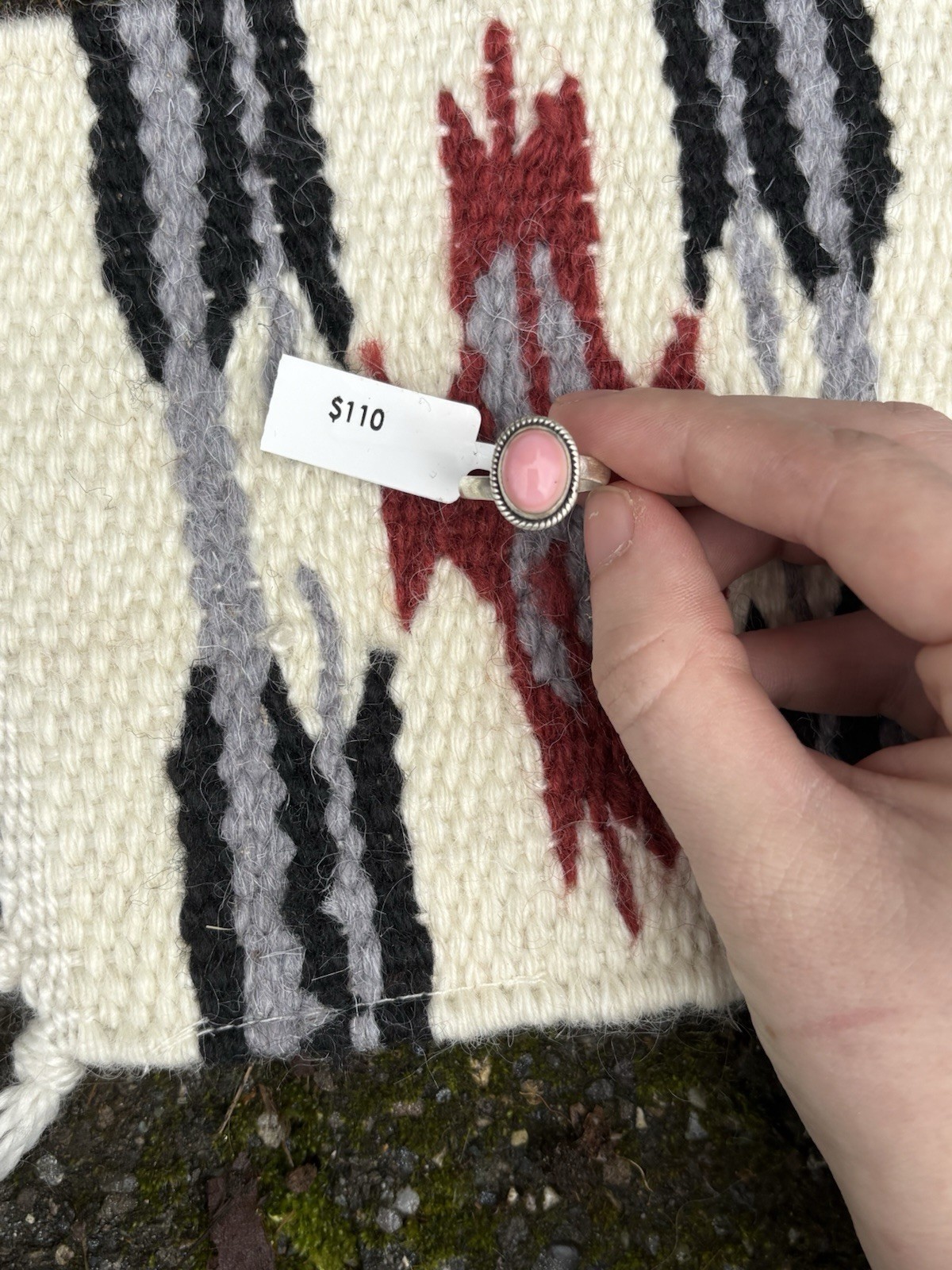 Sterling silver pink conch ring adjustable 