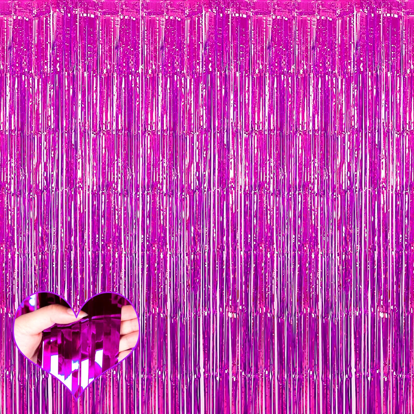 4 PCS Fuchsia Fringe Curtain Backdrop 3.2x9.8 ft Metallic Tinsel Streamer