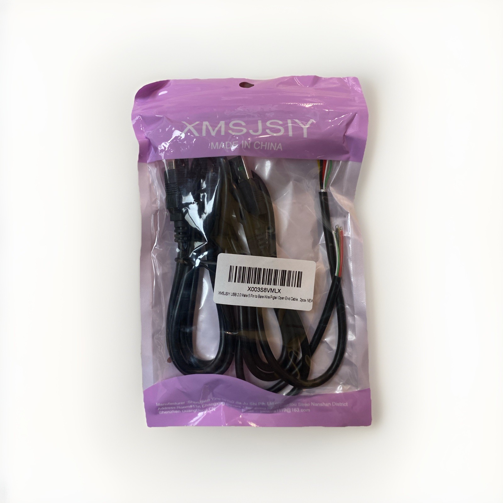 2pcs 3.2ft USB 2.0 Male Plug Power Cable 5A Fast Charge 5 Wires Pigtail DIY