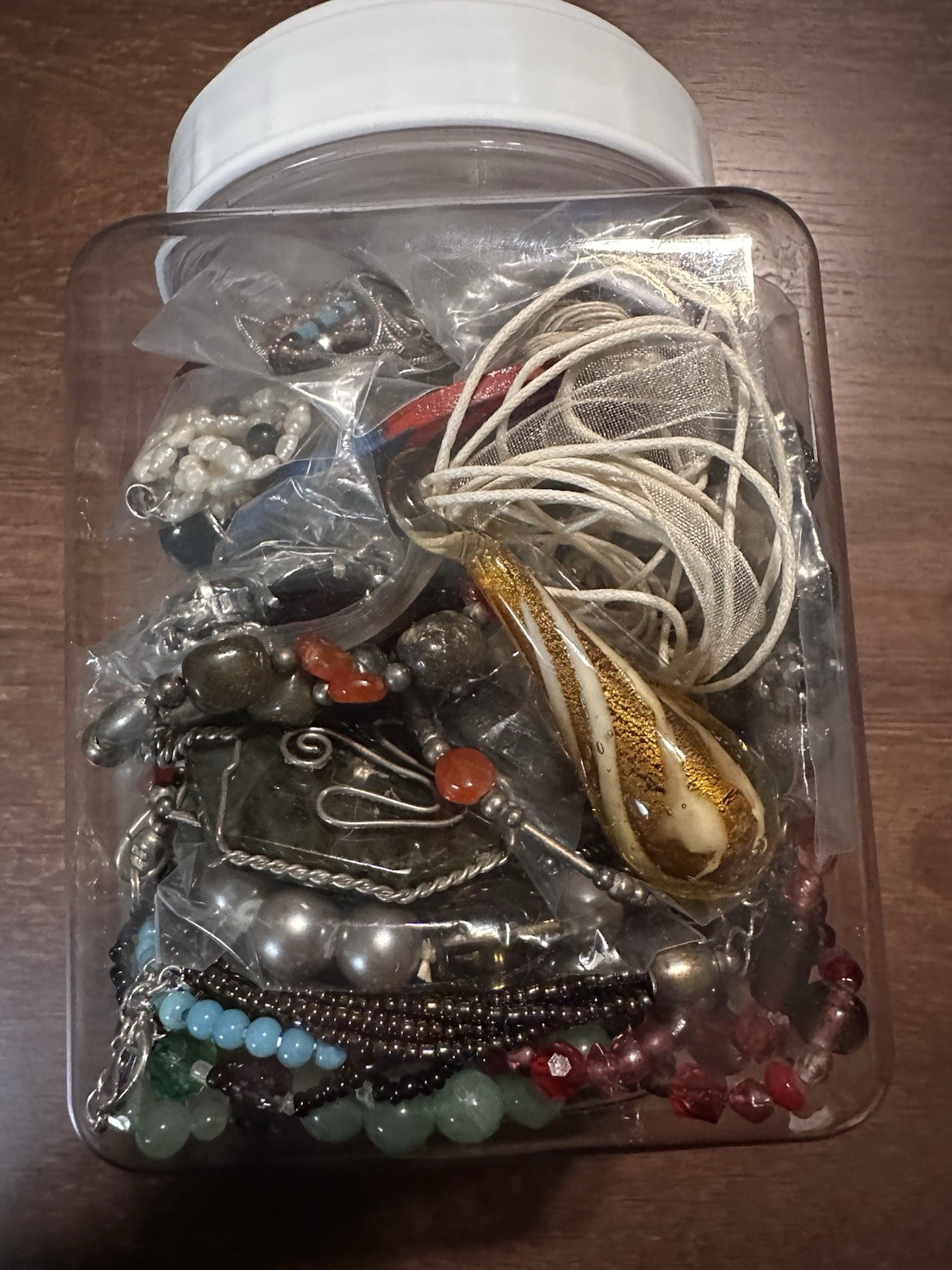 Mystery Jewelry Jar Beads And Stones, Necklaces Earrings Bracelets,  1.57 Lbs