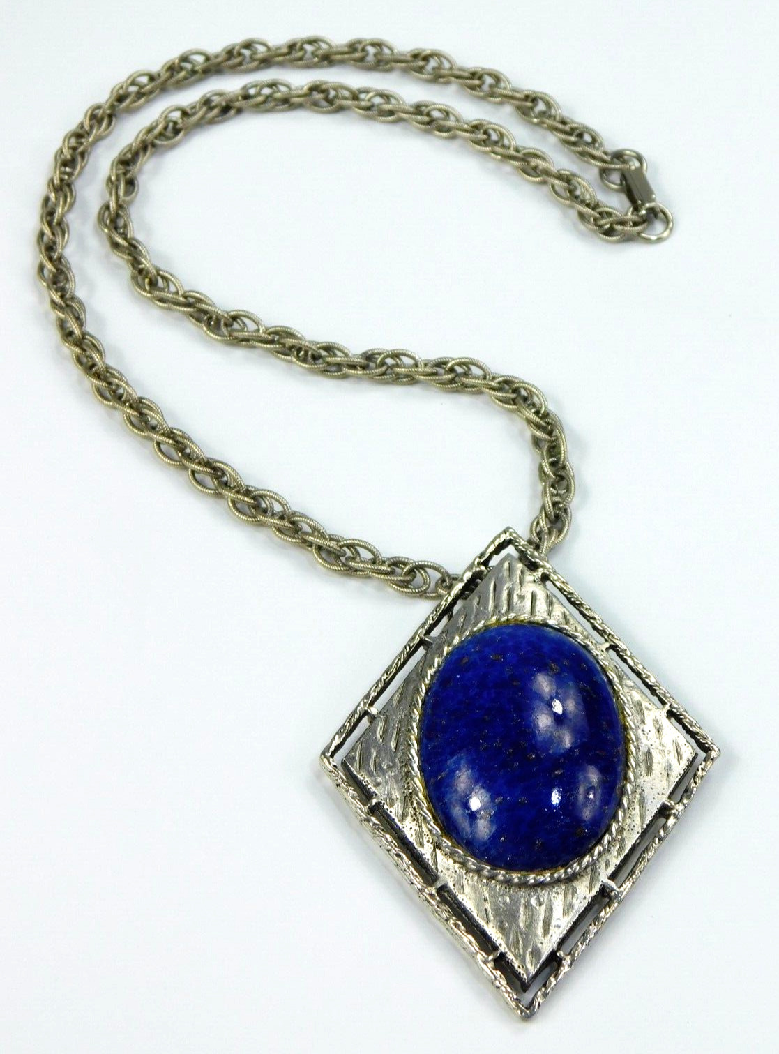 Vintage Victorian Style Faux Lapis Large Cabochon Necklace 20"