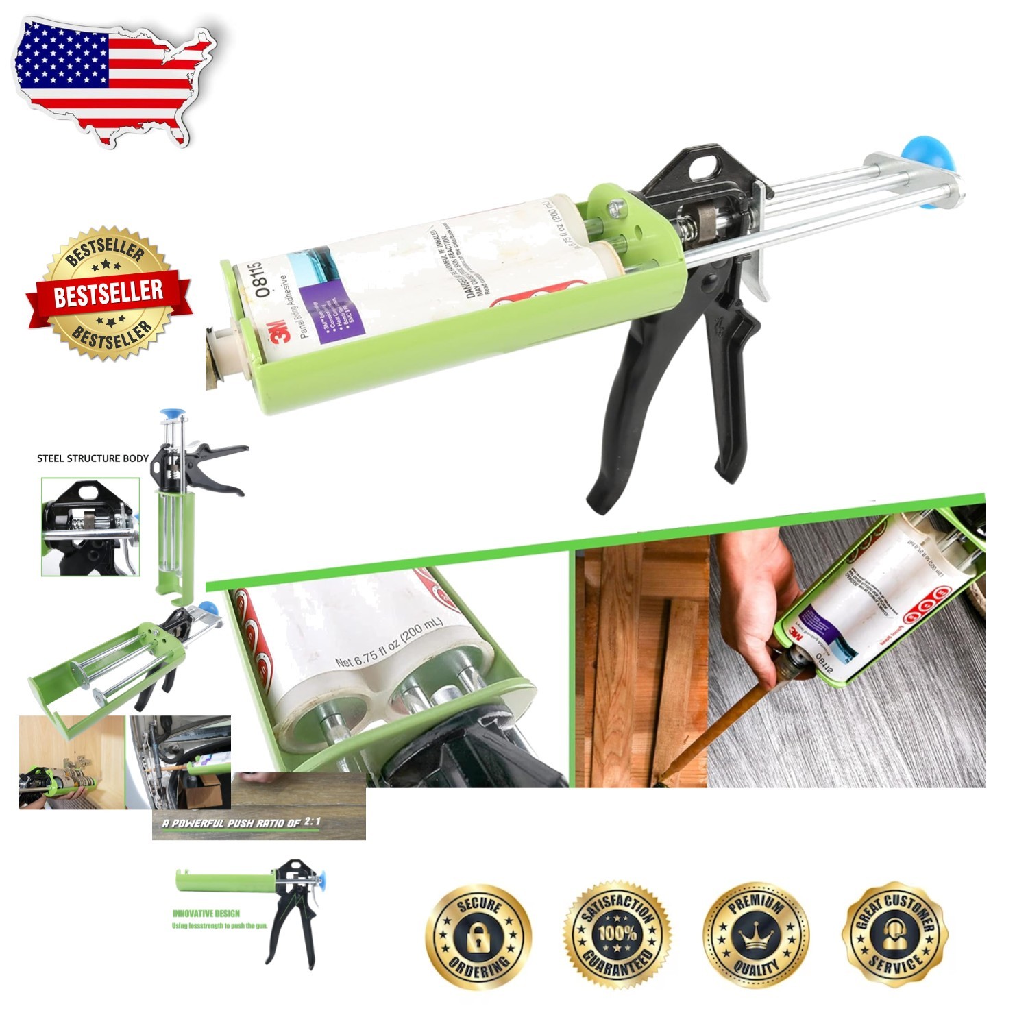 Professional 200ml Dual Component Adhesive Cartridge Gun - Vitality Yellow