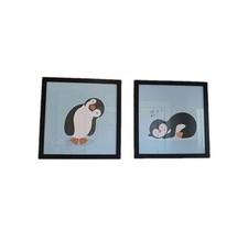 Set Of 2  Cute Cartoon Penguin Framed Prints Baby Kid Children Nursery Room