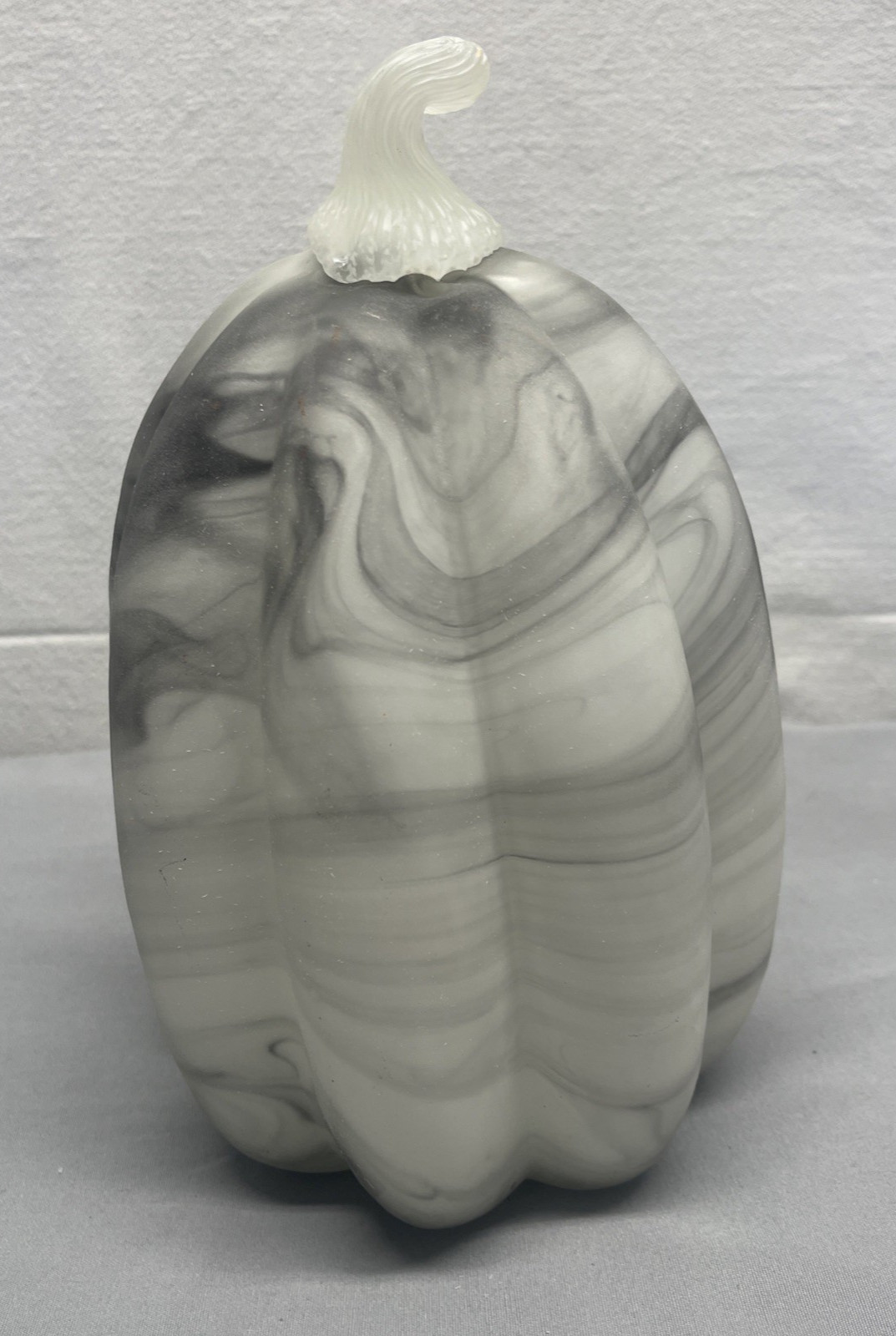 Hand Blown Glass Gray & White Matte Gourd Fall Pumpkins Decor 10" Tall x 6 "Wide